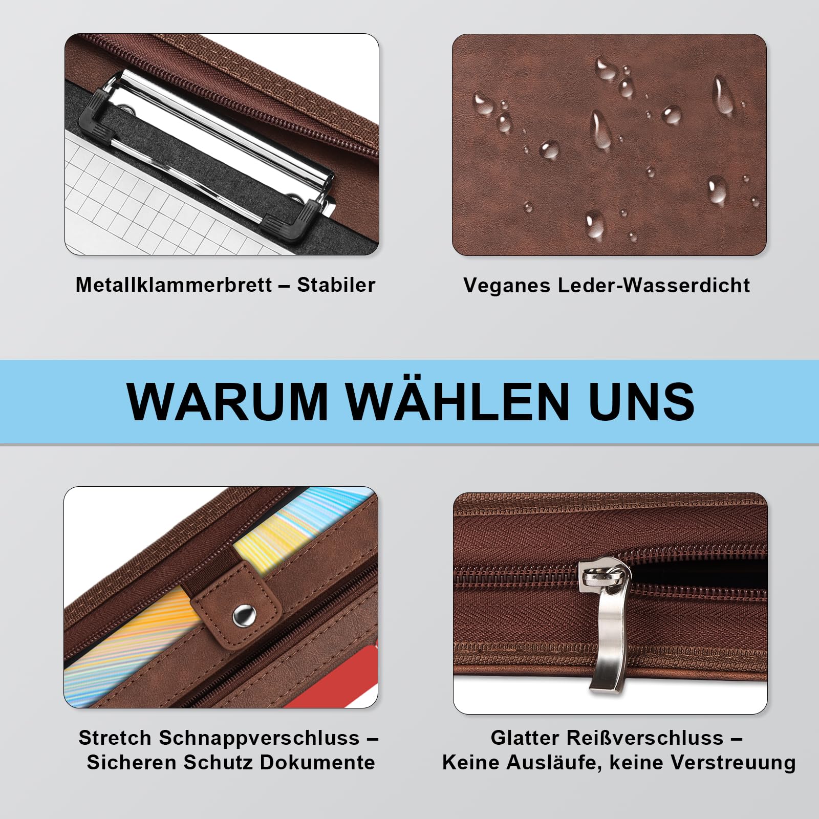 Leathario Schreibmappe A4 mit 5er Register DIN A4，Konferenzmappe mit 4 Ringbuch，Dokumentenmappe mit Reißverschluss, Klemmbrett,Blumenmuster,Ordner für Meeting, Business,Mappe für Schule, Uni