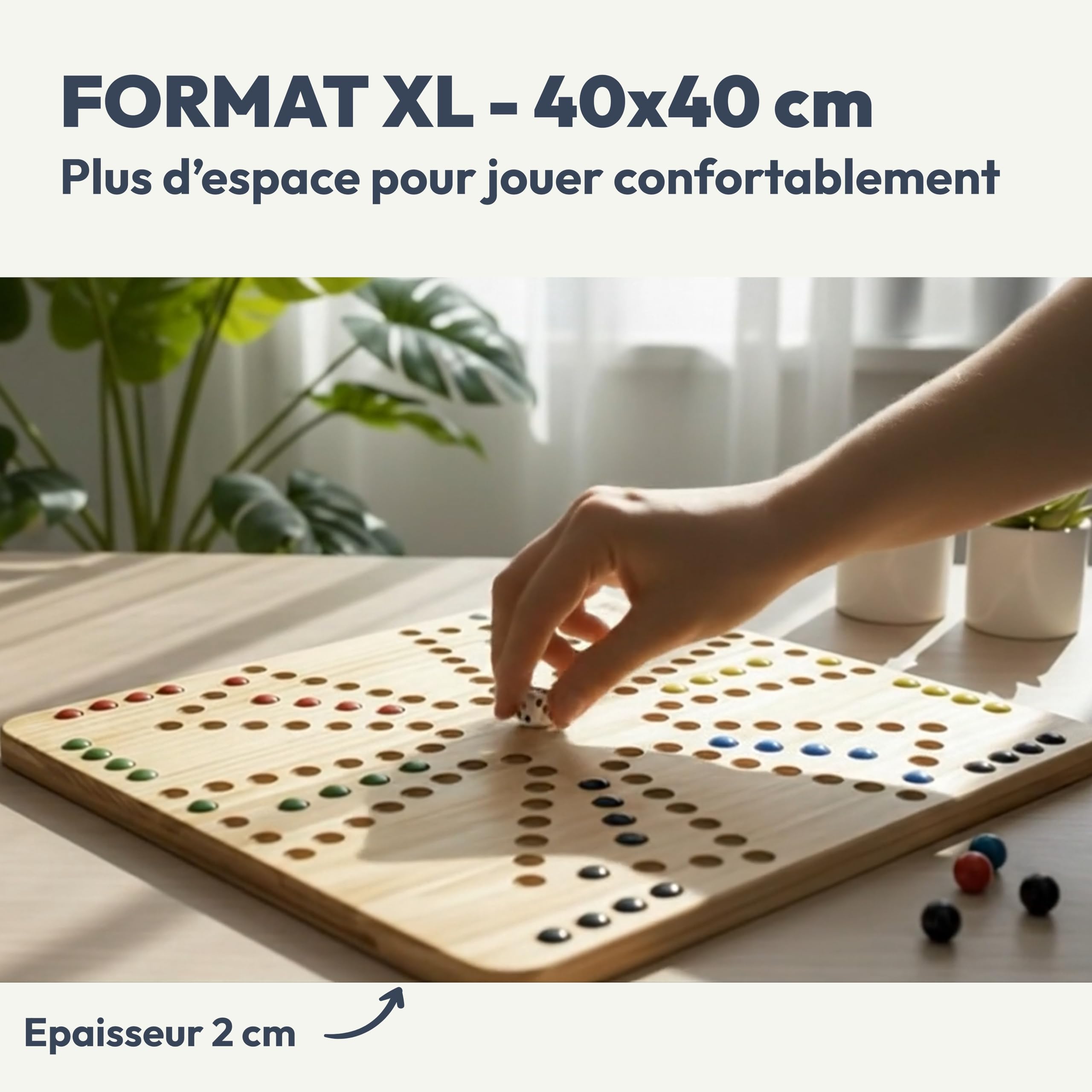 Jeu de Tock 4 ou 6 Joueurs réversible Plateau XL 40x40 cm Bois Massif Compatible Jackaroo Jeu de société Familial