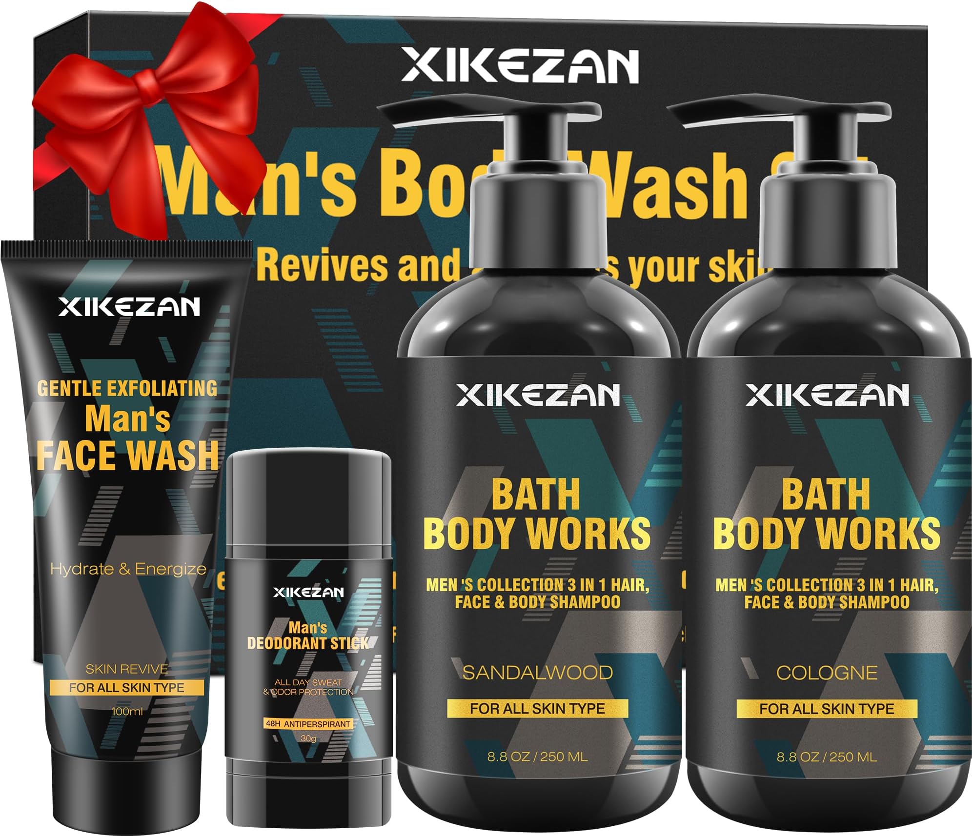 Gifts for Men,Mens Body Wash Gift Set Cleansing & Hydrating Skin w/Face Wash,Deodorant,Sandalwood & Cologne 3 in 1 Hair,Face & Body Wash,Mens Stocking Stuffers Christmas Gifts for Men Him Dad Husband
