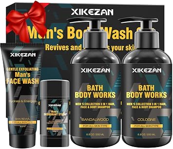 Gifts for Men,Mens Body Wash Gift Set Cleansing & Hydrating Skin w/Face Wash,Deodorant,Sandalwood & Cologne 3 in 1 Hair,Face & Body Wash,Mens Stocking Stuffers Christmas Gifts for Men Him Dad Husband