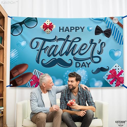 Miniatura 5 de XtraLarge - Banner para el Día del Padre, 72 x 44 pulgadas, decoración del día del padre, telón de fondo para fiestas, decoraciones azules para el