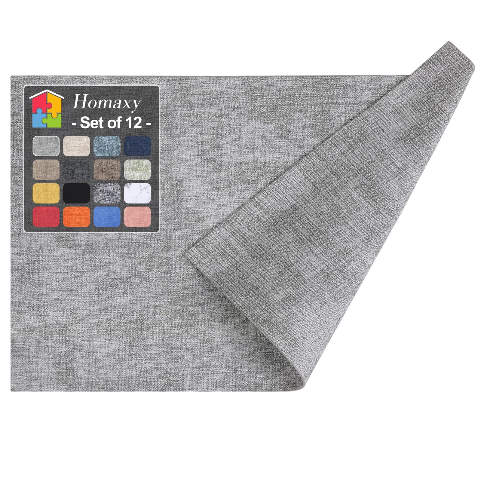 Homaxy Tischsets aus Kunstleder, hitzebeständig, wasserdicht, abwischbar, waschbar, PU-Tischsets, leicht zu reinigen, rutschfest, 30 x 43,2 cm, Hellgrau, 12 Stück