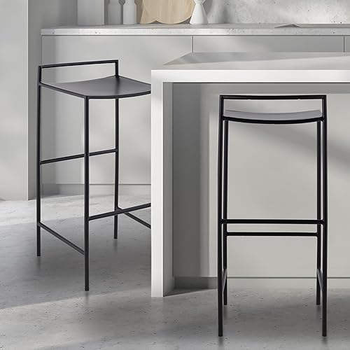 Miniatura 10 de JONATHAN Y BSL1004C Svelte - Taburete de bar de hierro contemporáneo costero de 30 pulgadas con respaldo bajo con reposapiés para el hogar, cocina,