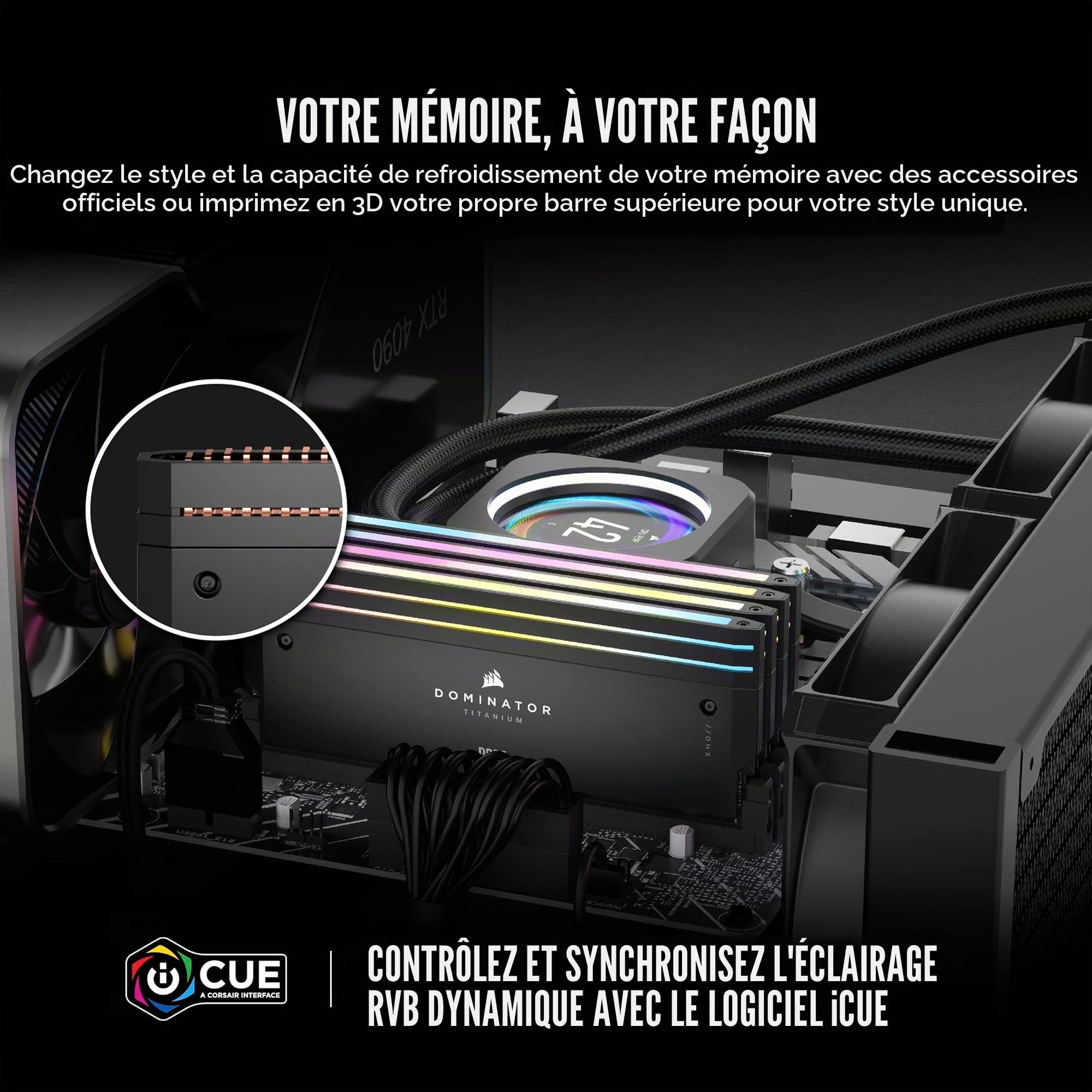 CORSAIR Dominator Titanium RGB DDR5 RAM 96GB (2x48GB) DDR5 6600MHz CL32 Intel XMP Mémoire Informatique Compatible iCUE - Noir (CMP96GX5M2B6600C32)
