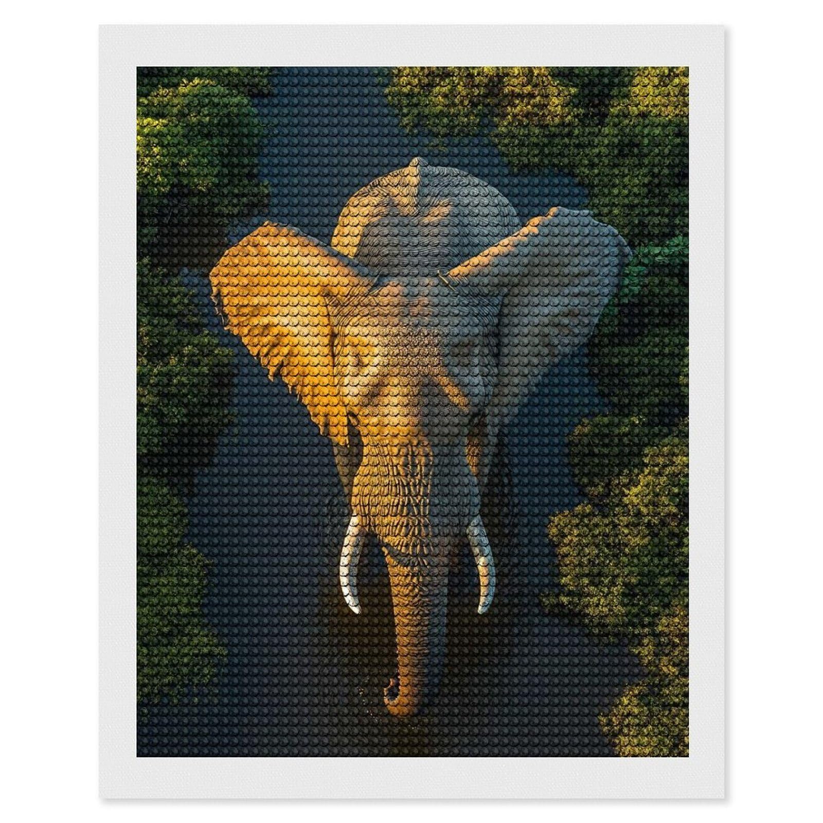 Junmoney Elephant in River, Aerial View Crystal Diamond Art Kit 16"x20", Modern Decor, Boho Decor, Wall Art Gift, Decorative Artwork, Creative Hobby