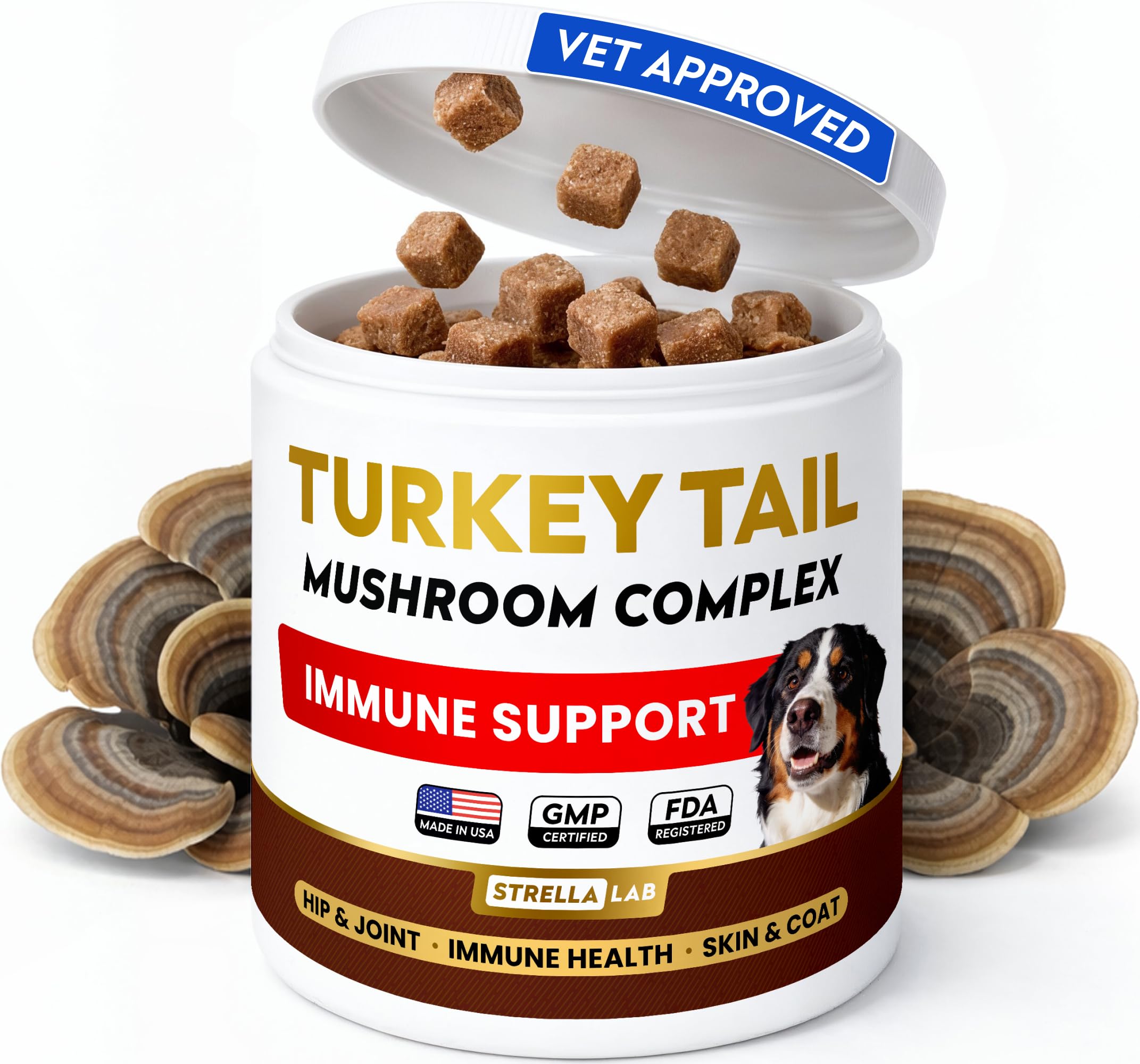 STRELLALAB Turkey Tail Mushroom Chews for Dogs - Fat Lumps & Bumps, Lipoma