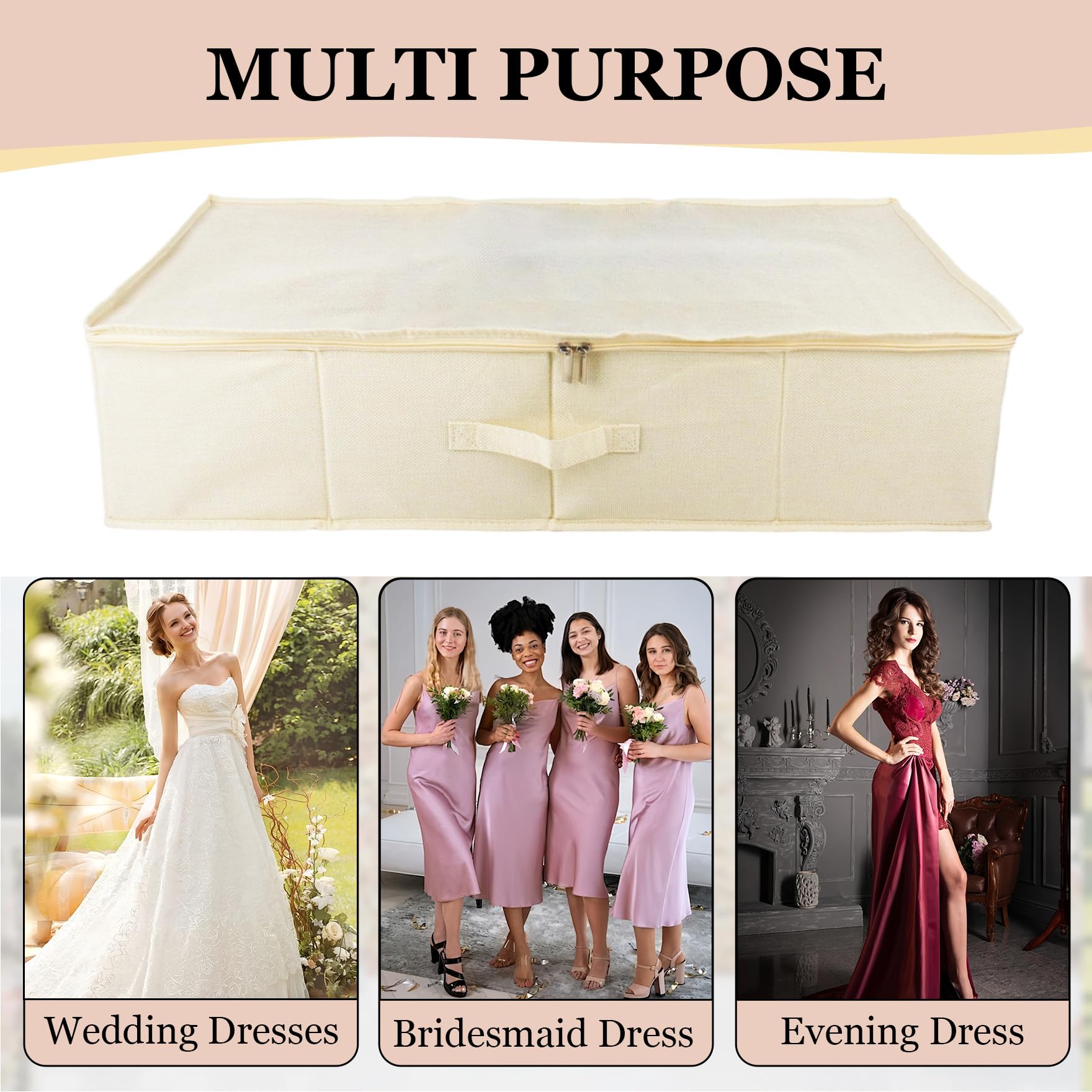 Klmnop Aufbewahrungsbox für Hochzeitskleid, große Aufbewahrungsbox, mit 40 säurefreiem Seidenpapier und 1 Paar Mikrofaser-Handschuhen zur Aufbewahrung von Hochzeitskleidern (Beige)