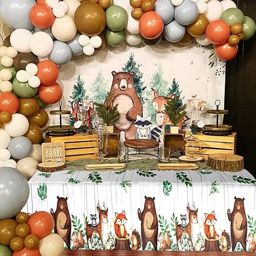 Miniatura 7 de TREWAVE Mantel plástico de animales del bosque, criaturas salvajes del bosque, fundas para mesa de baby shower, decoración de mesa de cumpleaños,