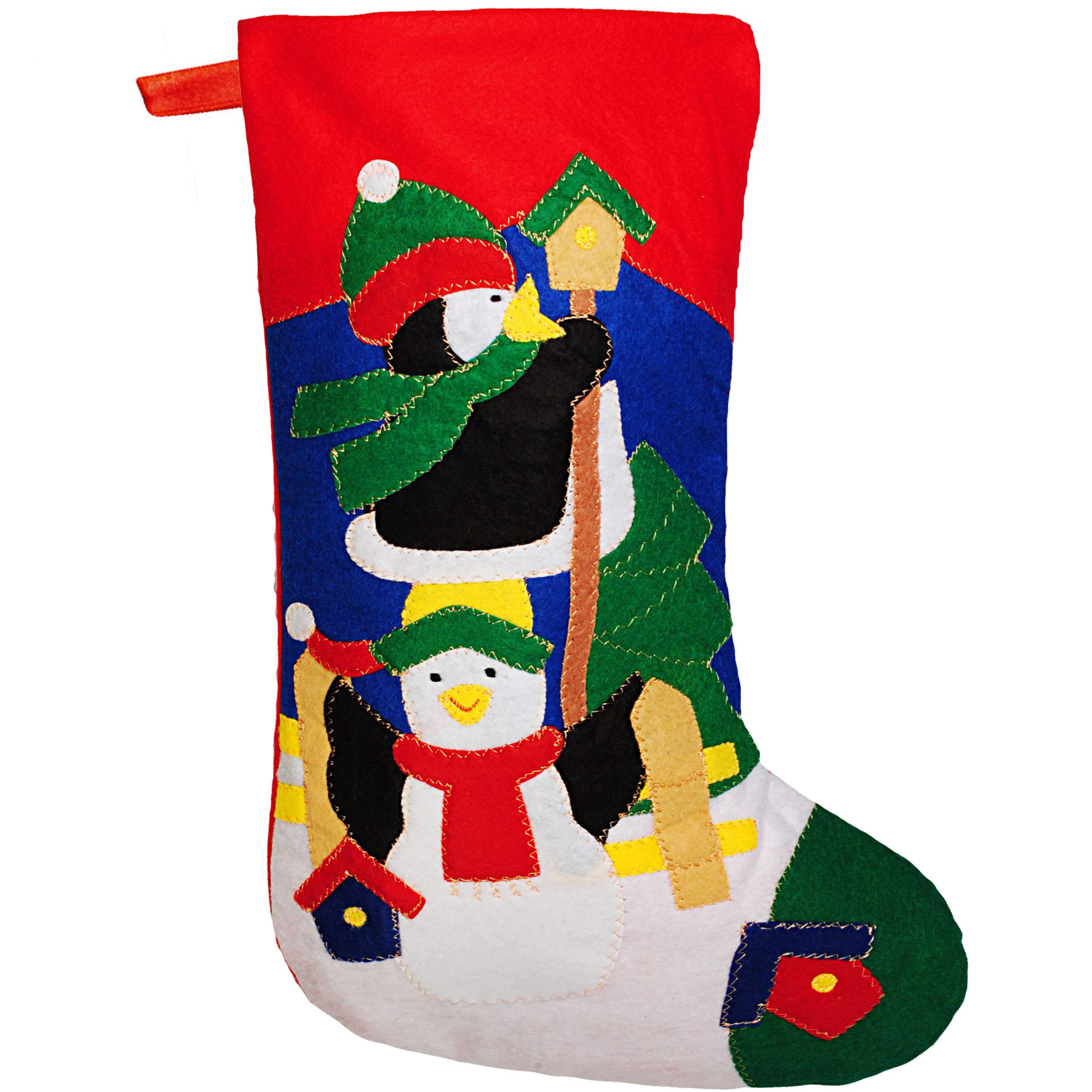 alles-meine.de GmbH 10 Stück XL - Weihnachtssocken & Filzstrümpfe - 50 cm - Schneemann & Pinguin mit Vogelhaus - zum Aufhängen - Nikolausstiefel - Nikolausstrümpfe/Weihnachts..