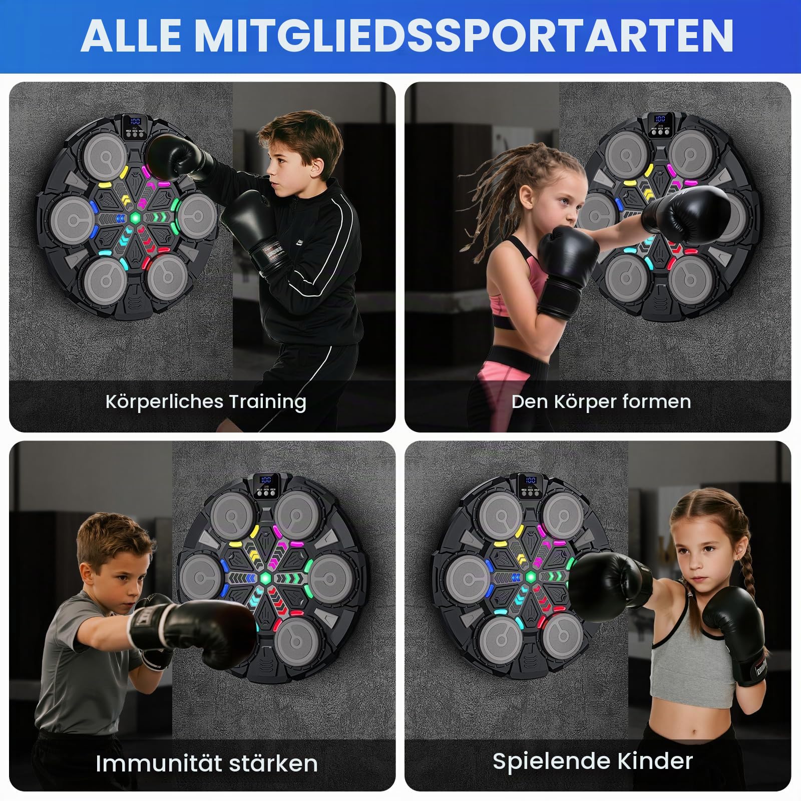 Music Boxing Machine für Kinder, 3 Spielmodi mit Punkteanzeige, Einstellbare Geschwindigkeit und Lautstärke, Kommt mit USB-Ladekabel, Handschuhen, Boxautomat, für Kinder ab 3 Jahren