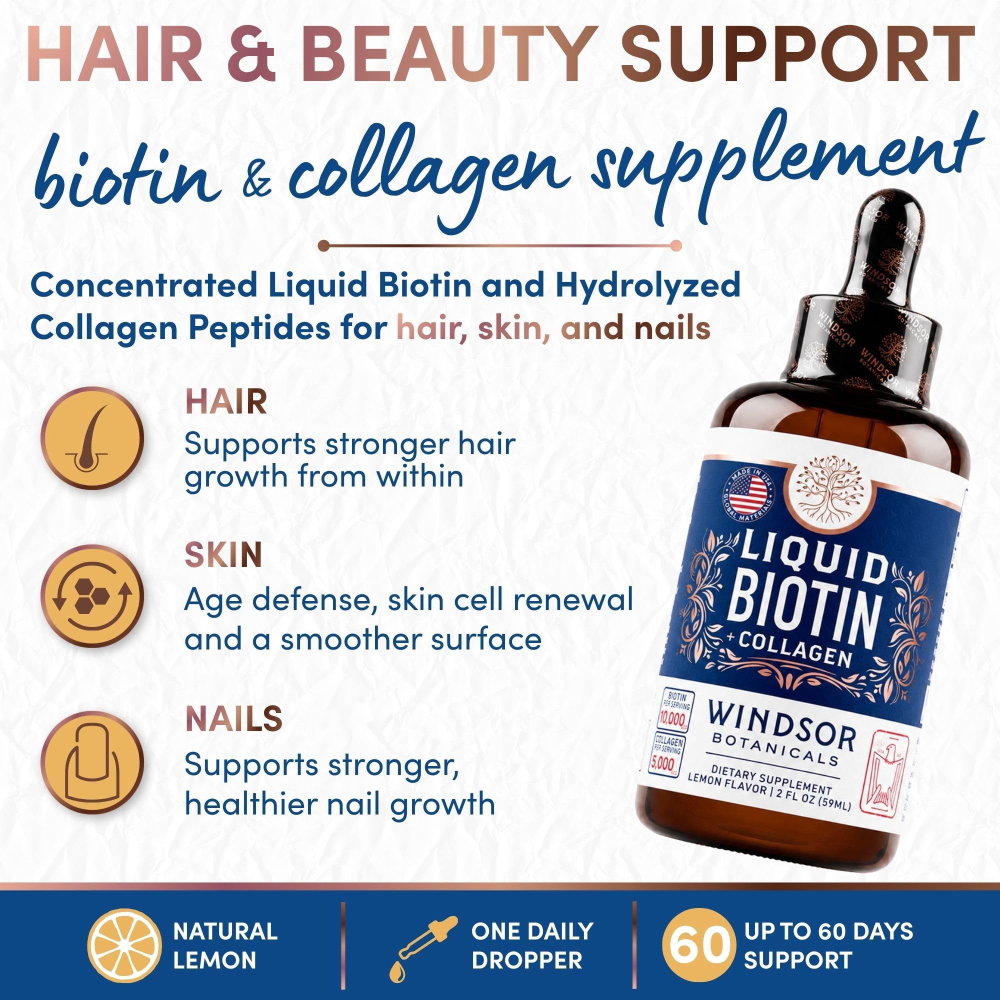Liquid Biotin for Hair Growth Collagen - Biotin Liquid 10,000mcg Collagen 5,000mcg Extra Strength Liquid - Liquid Collagen and Biotin Drops for Hair Growth - Biotin and Collagen Drops for Women - 2oz — Amazon image 2
