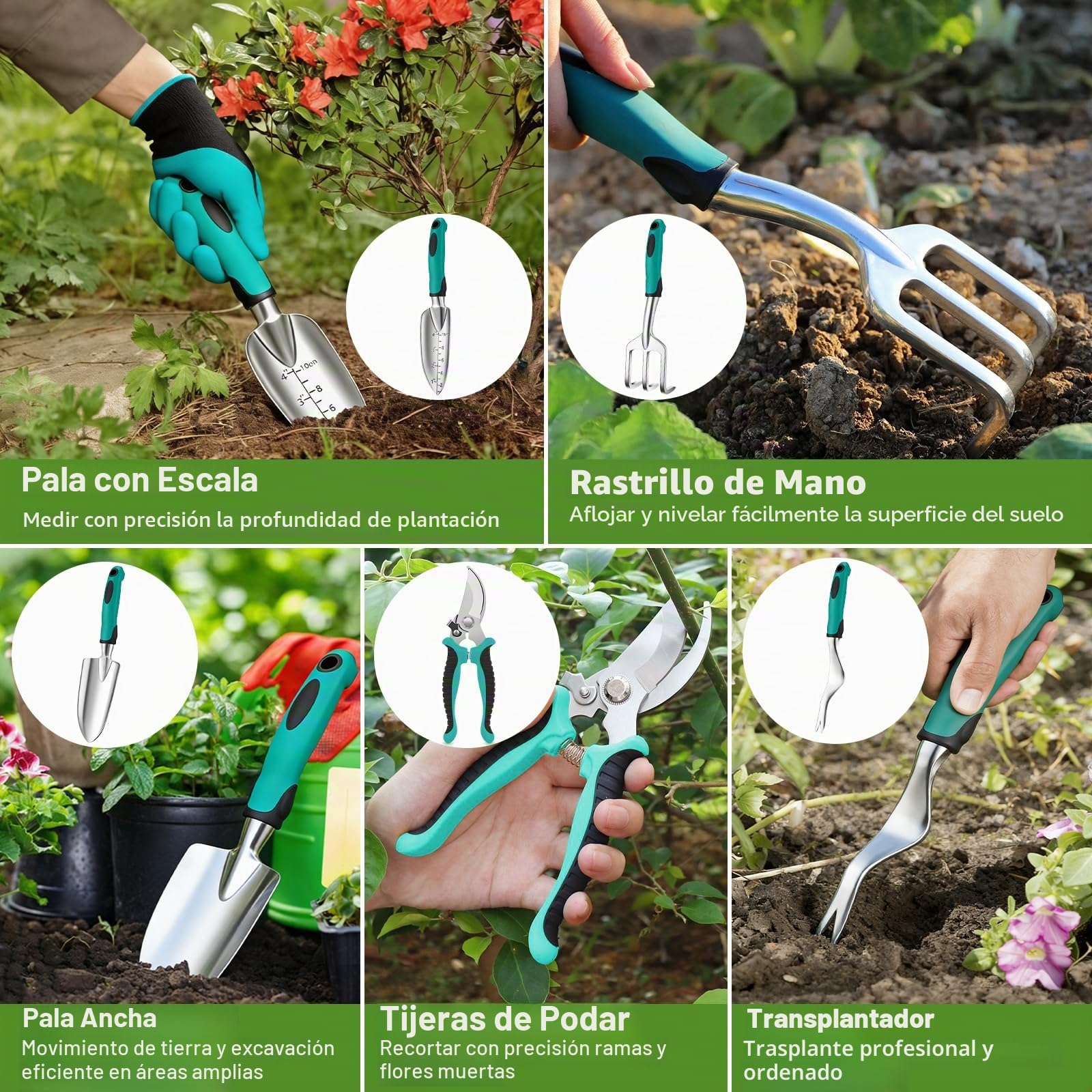 Juego de Herramientas de Jardinería,8 Piezas Acero Inoxidable de Herramientas de Jardín,Juego de Herramientas de Jardín Resistentes,Kit Jardinería-Rgalo de Jardín Ideal para Mujeres y Hombres