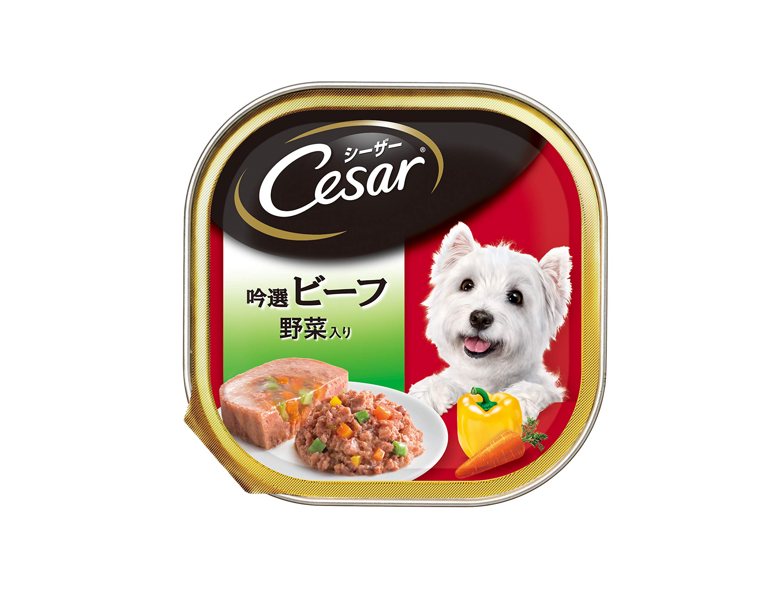 シーザー トレイ 成犬用 100g×24個 吟選ビーフ 野菜入り 水分補給 ふわふわローフタイプ 総合栄養食 ウェットフード ドッグフード 缶詰 犬 Cesar まとめ買い