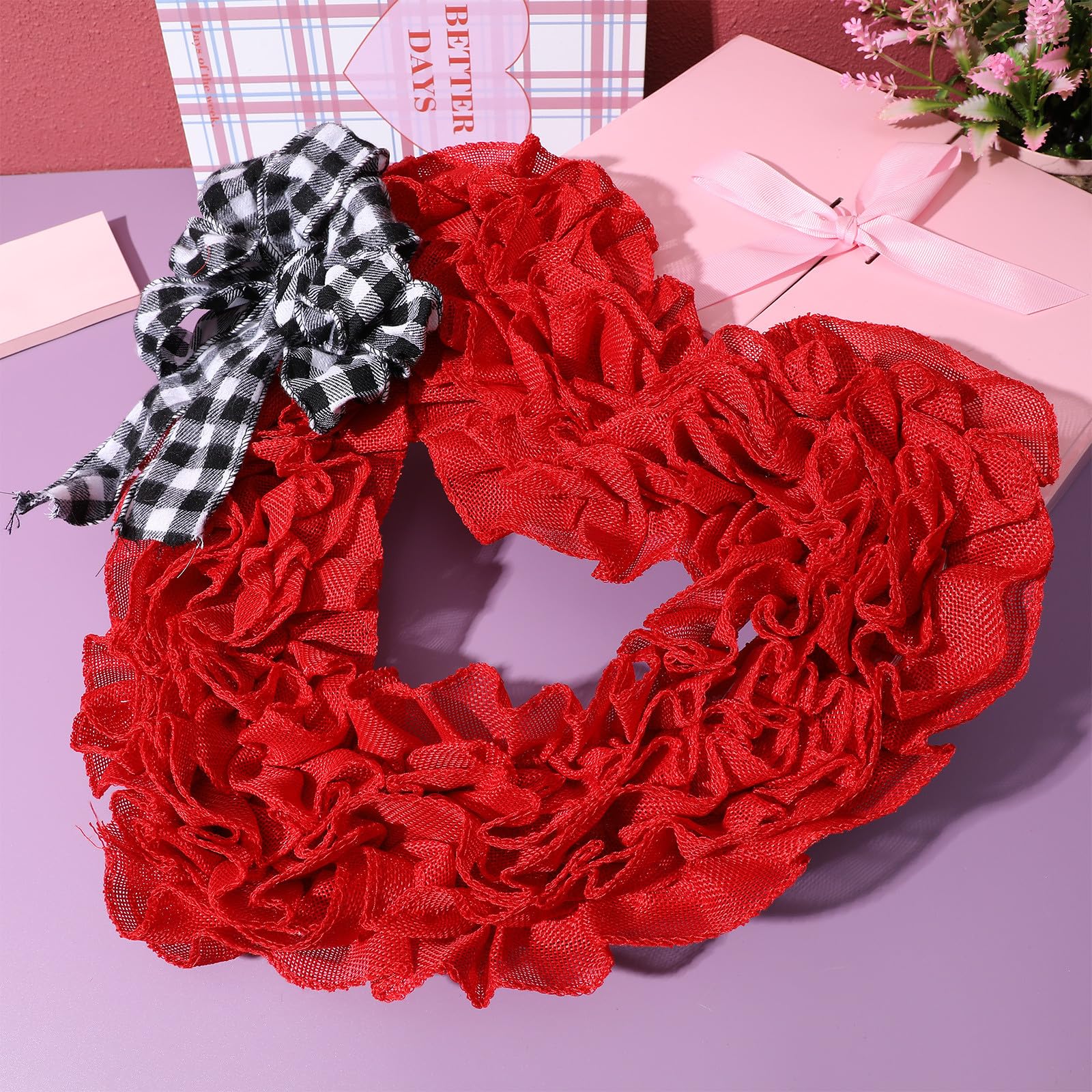 Guirnalda Colgante de Corazón de Tela para Puerta de Entrada, Decoración de San Valentín, Boda y Compromiso, Diámetro 35 Cm, Adorno Romántico para Hogar y Eventos