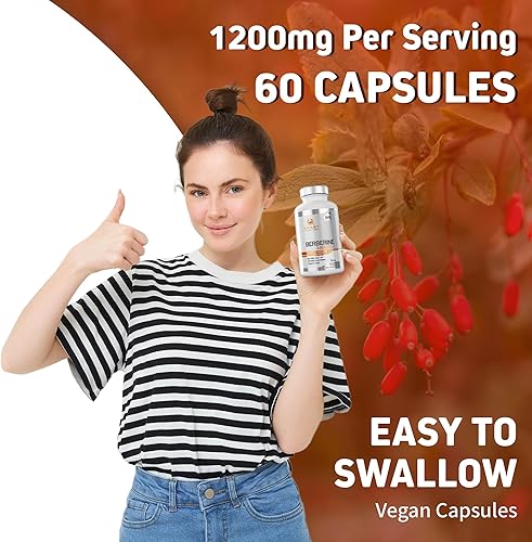 Miniatura 6 de Smart Nutra Labs Berberina HCL prémium 1200 mg- 60 cápsulas veganas, suplemento de berberina 100% pura, sin OMG, sin gluten