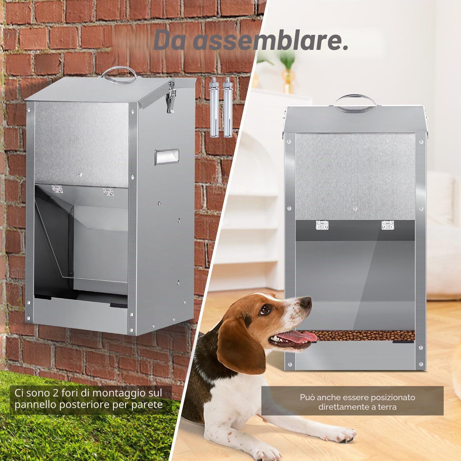 Mangiatoia Automatica per Cani, Mangiatoia per Cani All'Aperto a Gravità di Razza Grande 11Kg Grande Capacità in Acciaio Inox Mangiatoia Automatica a Gravità per Cucciolo, Gatti