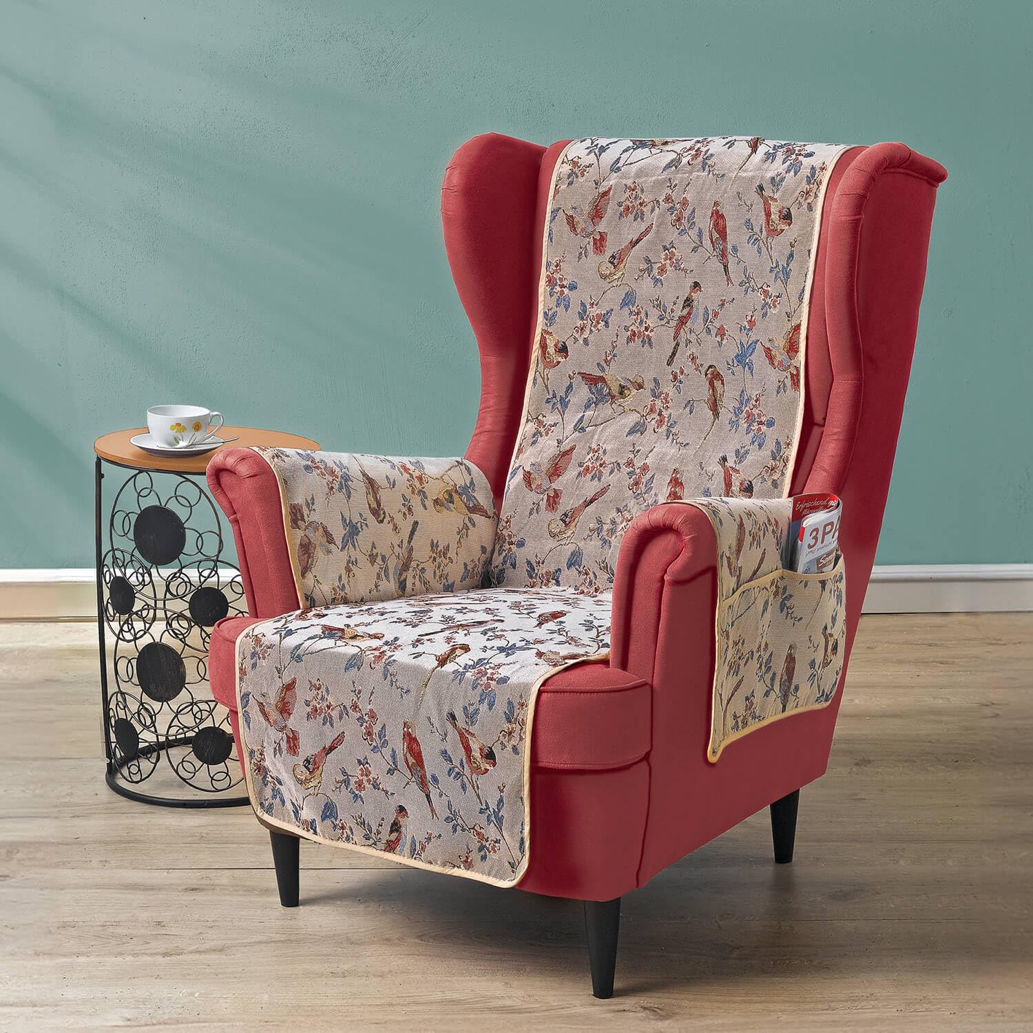 Coopers of Stortford Chair Protector With Armrest Cover Bird & Flower Design