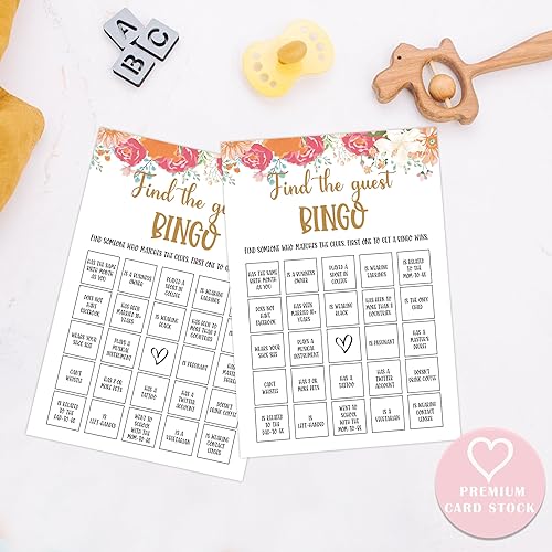 Miniatura 3 de Qoqxjodd Boho Floral Find The Guest Bingo Game, paquete de 30 tarjetas de juego, juego de baby shower, género neutro niño o niña, divertido juego y