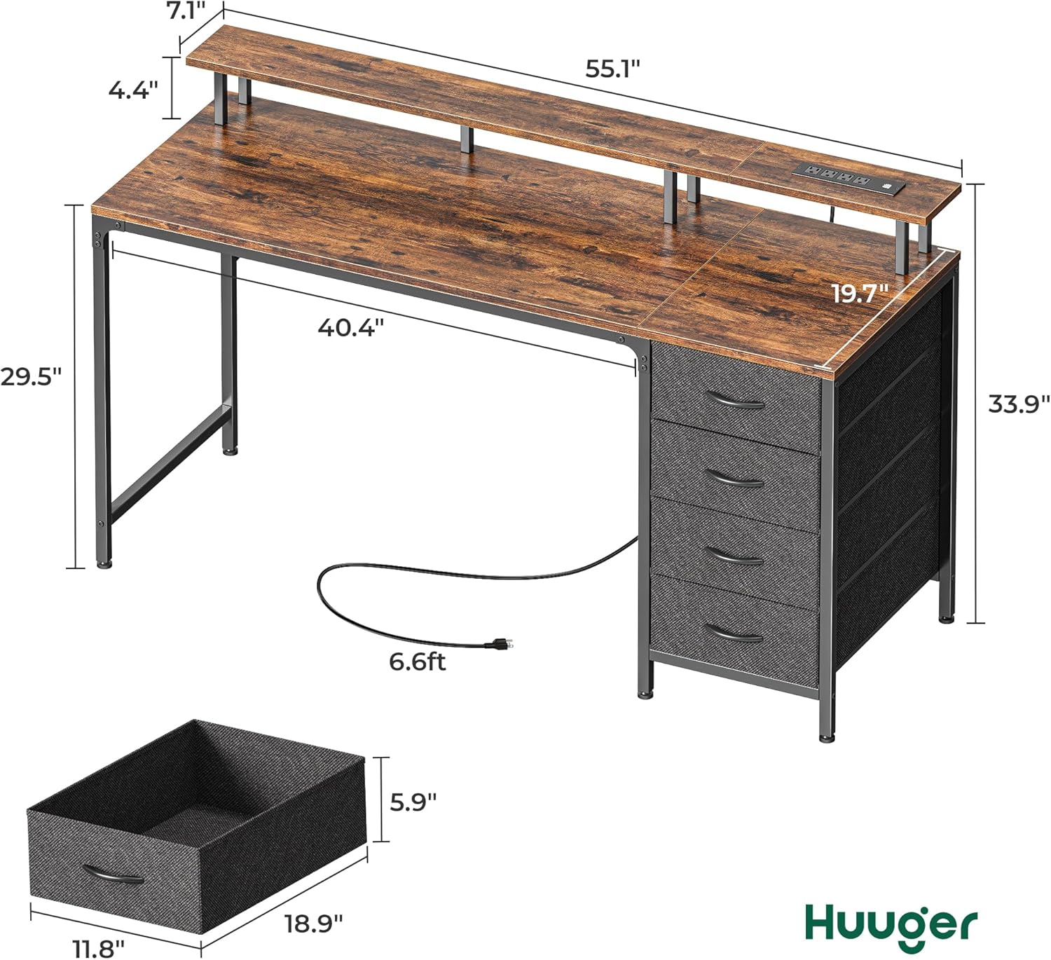 Huuger 47 Inch Computer Desk with Power Outlets and LED Lights, Gaming Desk with 4 Drawers, Office Desk with Monitor Stand, Study Work Home Office, Small Spaces, Black The Forest Stewardship Council - imagen 7
