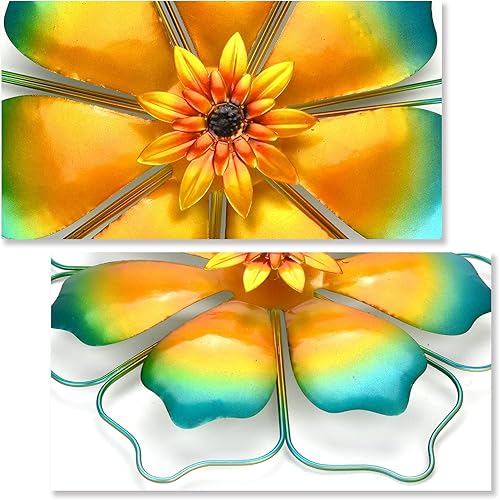 Miniatura 3 de Decoración de pared de flores de metal, decoración de pared de metal con marco de alambre para colgar para porche al aire libre, patio, jardín,