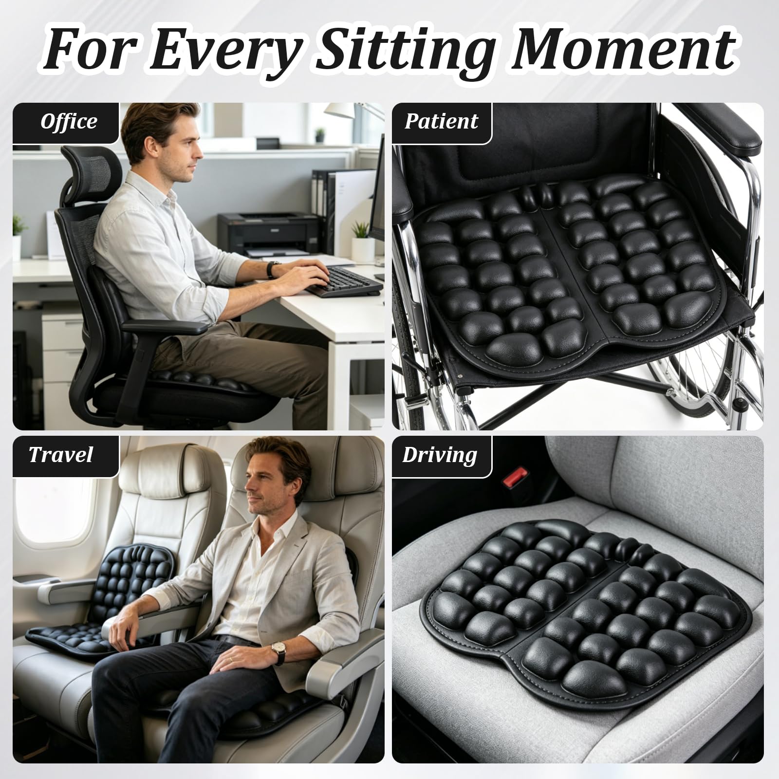 Cuscino antidecubito gonfiabile, ergonomico, con celle d'aria 3D per alleviare la pressione e alleviare il coccige, pieghevole, per sedia da ufficio, viaggi, seggiolino auto e sedia a rotelle, 42 x 35
