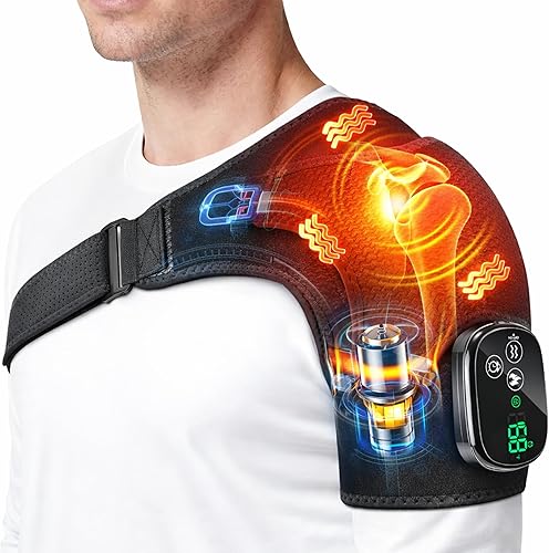 Envoltura de hombro térmica inalámbrica con vibración, alivio del dolor para hombros, cuello y hombros congelados, alivia la fatiga, promueve un