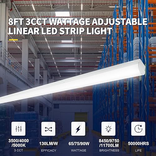 Miniatura 2 de mw Iluminación LED lineal de 8 pies, 65 W75 W90 W seleccionable, tira de luz de tira de 3500 K4000 k5000 K, 120 V-277 V, 0-10 V regulable ULDLC