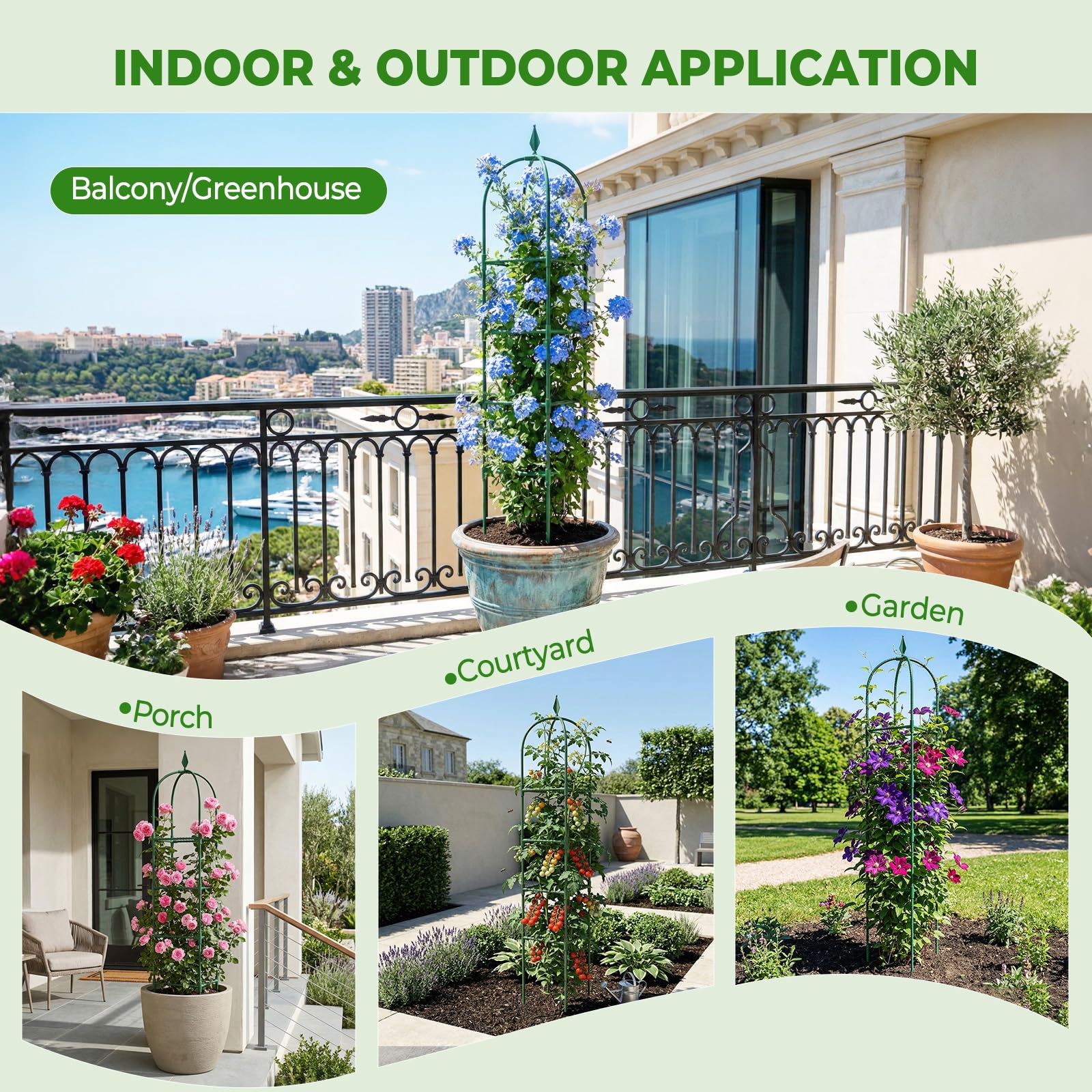 Treillis obélisque de jardin de 0,6 m, treillis obélisque pour plantes grimpantes d'extérieur, support d'escalade en fer revêtu de PVC, treillis en pot pour rose intérieur et extérieur, vert (4