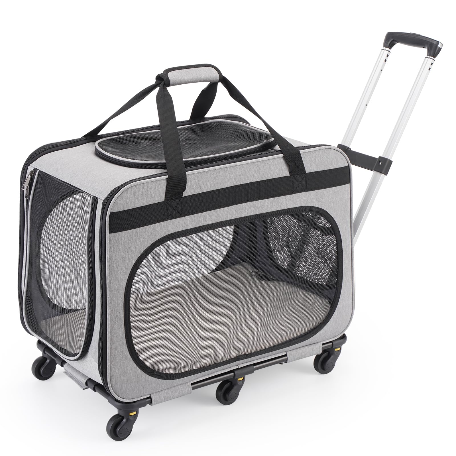 FASRIOU Transportador de mascotas extragrande con ruedas extraíbles, transportador de perros con asa telescópica, transportador plegable para mascotas para gatos/perros, gris