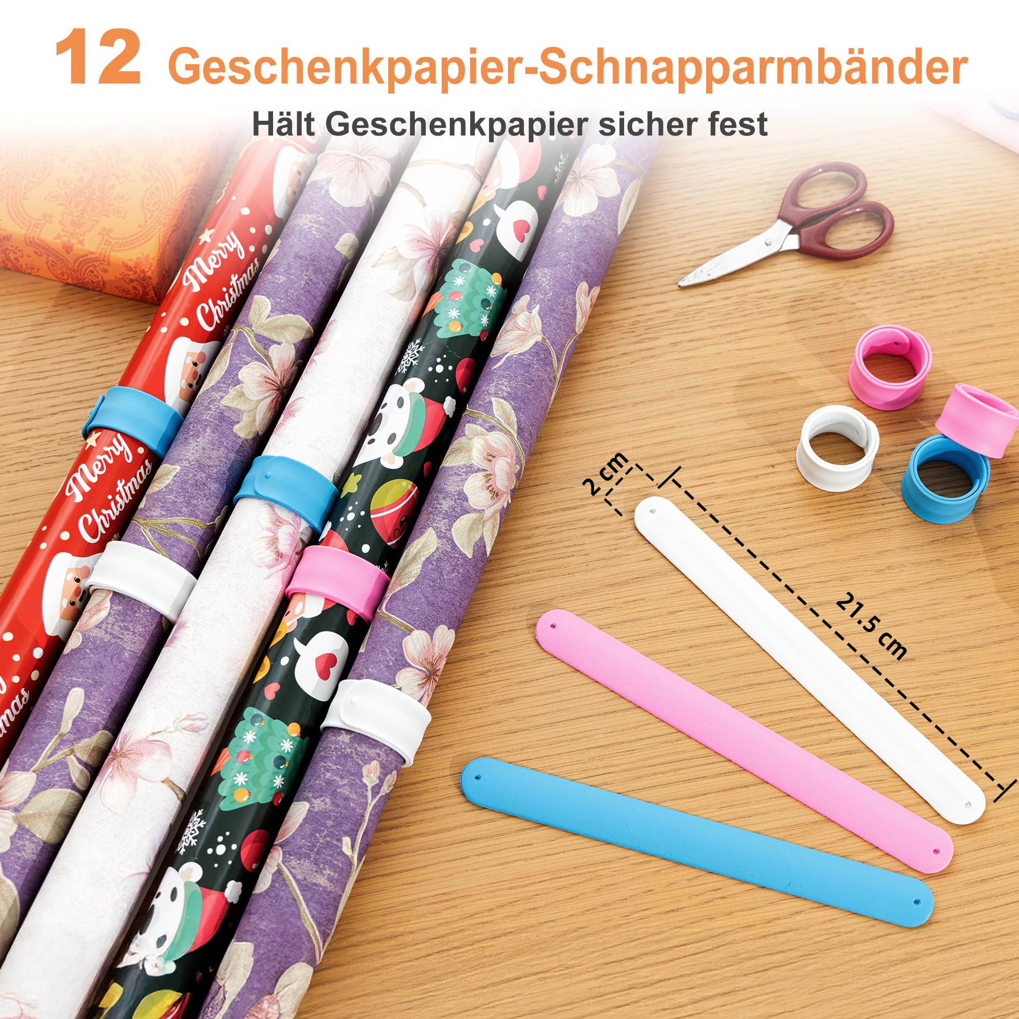 Aquzee Geschenkpapier Aufbewahrung, Geschenkpapier Organizer Rollwagen, Vertikaler Aufbewahrungswagen mit Rollen für Geschenkpapier, 3 Geschenkband Halter, 12 Schnapparmband