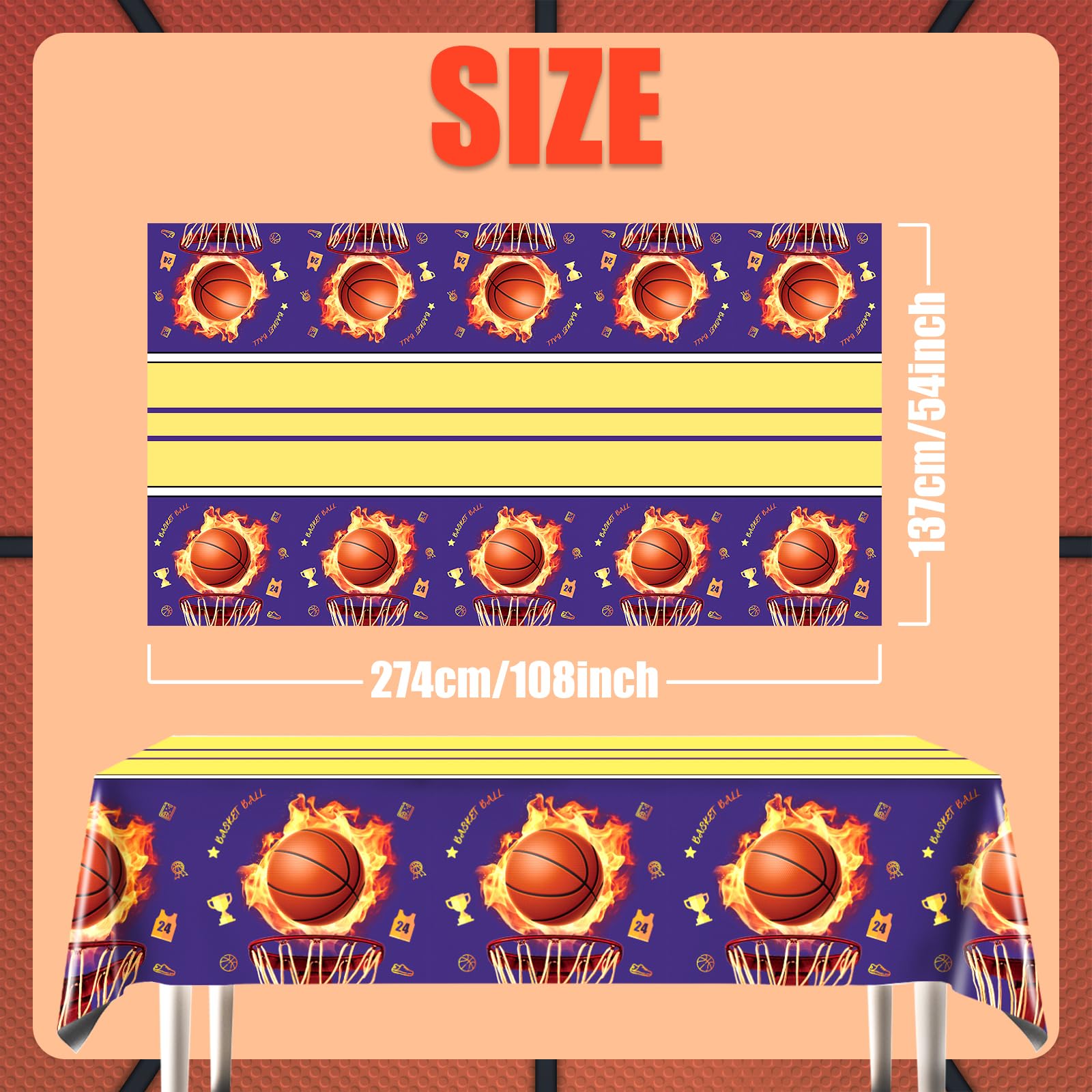 MEIDUO 3Pcs Basketball Tablecloth Decorations Rectangle Basketball Theme Table Cover 54'' X 108'' for Basketball Birthday Party Decorations Sports Themed Party Supplies.