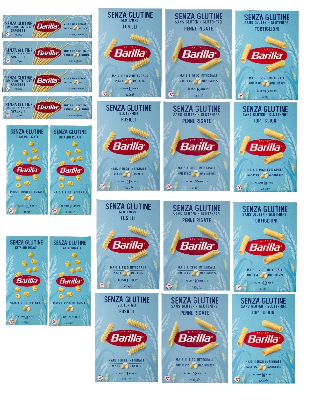 Italian Gourmet Bundle Pasta Glutenfrei 20x 400g + Italian Gourmet Polpa, glutenfreie italienische Pasta aus Mais & Reis, gemischtes Nudelpaket, Penne, Fusilli, Tortiglioni, Ditalini Rigati, Spaghetti
