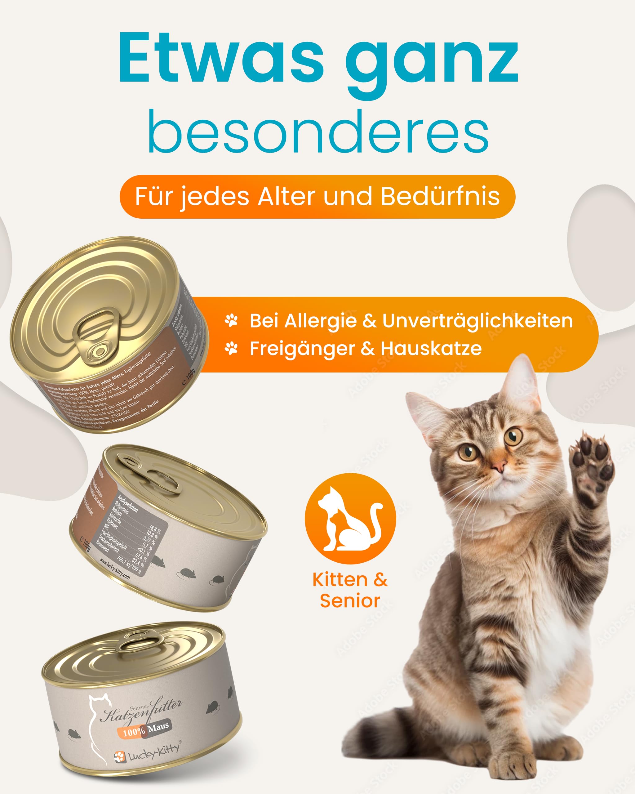 Lucky-Kitty Katzenfutter Nass 100% Maus, Beutenah, Made in Germany, 12x100g | Ohne Getreide & Zucker, Für Katzen & Kitten, Ohne Zusätze, Keine Bindemittel oder Aromastoffe