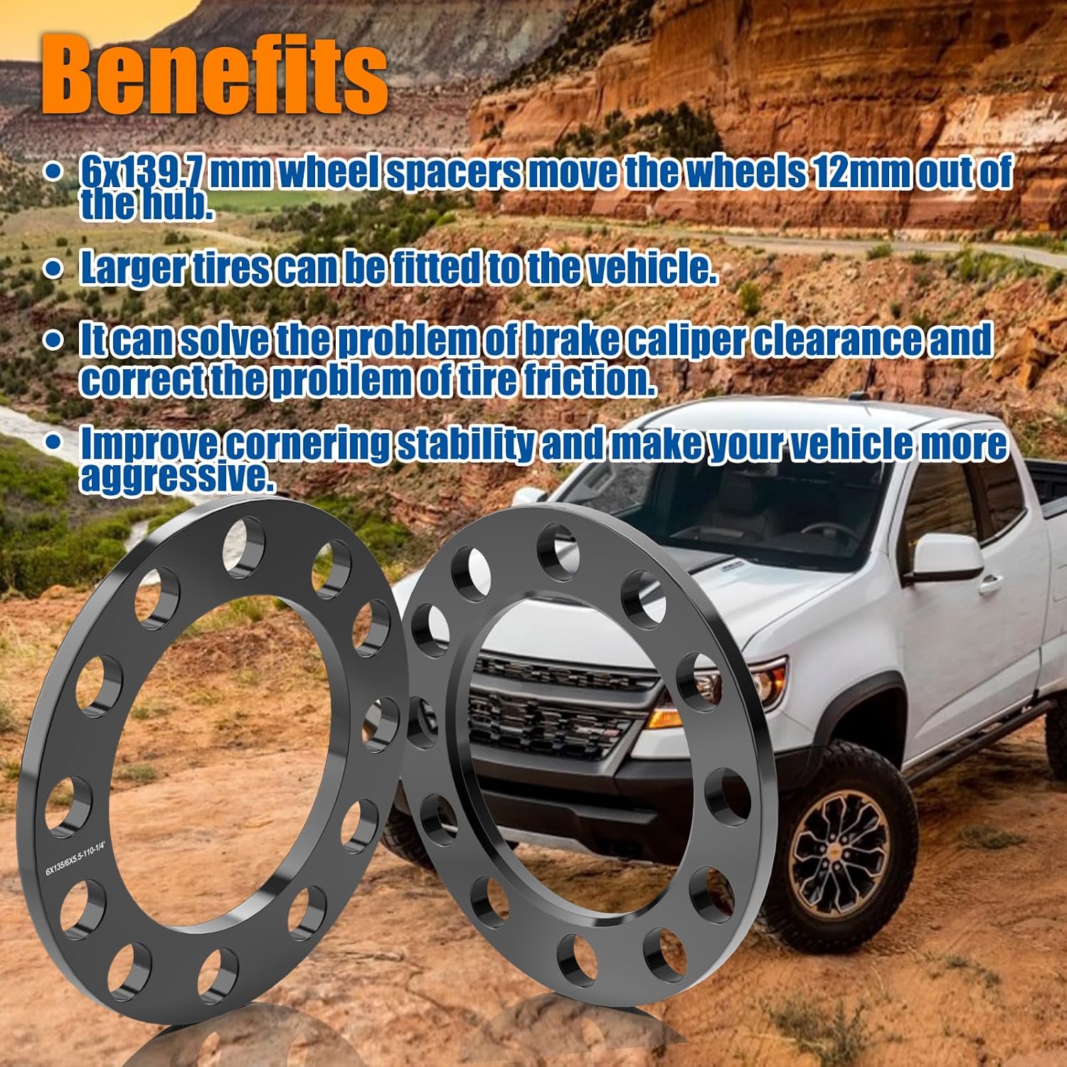 GAsupply 6mm 6x5.5 6x135 6x139.7 Universal Wheel Spacers, Fit for Silverado/Suburban/Sierra/Yukon 1500 Tacoma (Only 6 Lug) 4-Runner, 110mm Hub Bore, 1/4" Forged Black Universal Spacer Adapters, 4PCS - Image 7