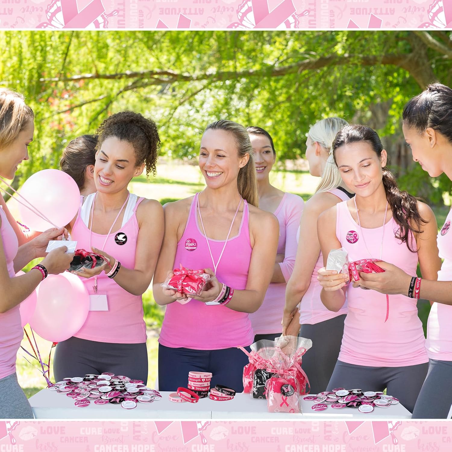 Ramede 75 Pack Breast Cancer Awareness Accessories Gifts Set Include Pink Ribbon Silicone Bracelet Pins Novelty Socks for Breast Cancer Awareness Month Survivor Party Favors Supplies