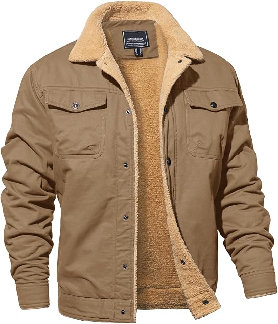 MAGNIVIT Men's Cotton Cargo Jacket Winter Sherpa Fleece Lined Work Jacket Coats with 5 Pockets
