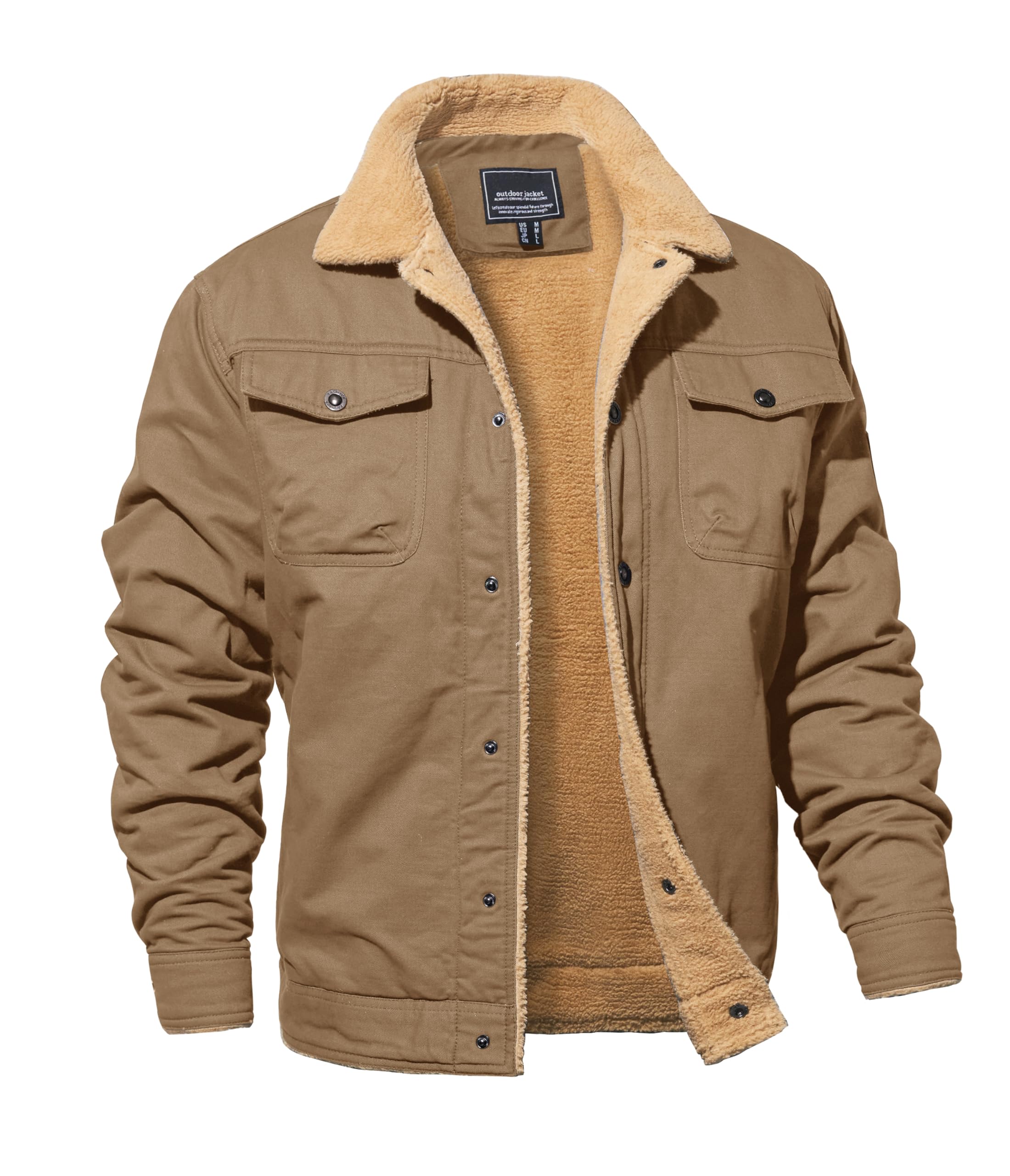 MAGNIVIT Men's Cotton Cargo Jacket Winter Sherpa Fleece Lined Work Jacket Coats with 5 Pockets