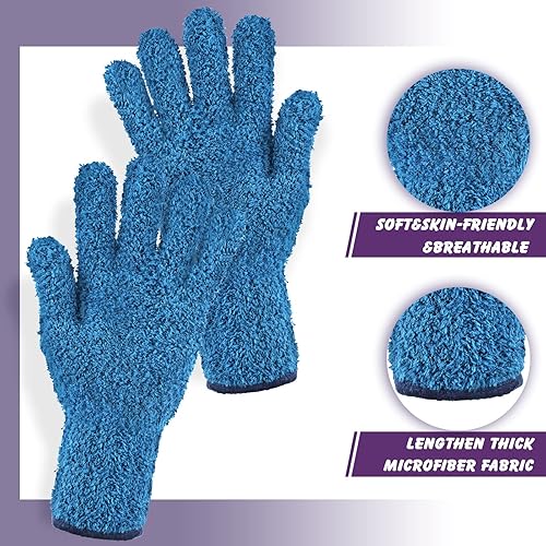 Miniatura 5 de 3 pares de guantes de microfibra para quitar el polvo, guantes de limpieza para alargar las plantas, guantes de limpieza gruesos para persianas de