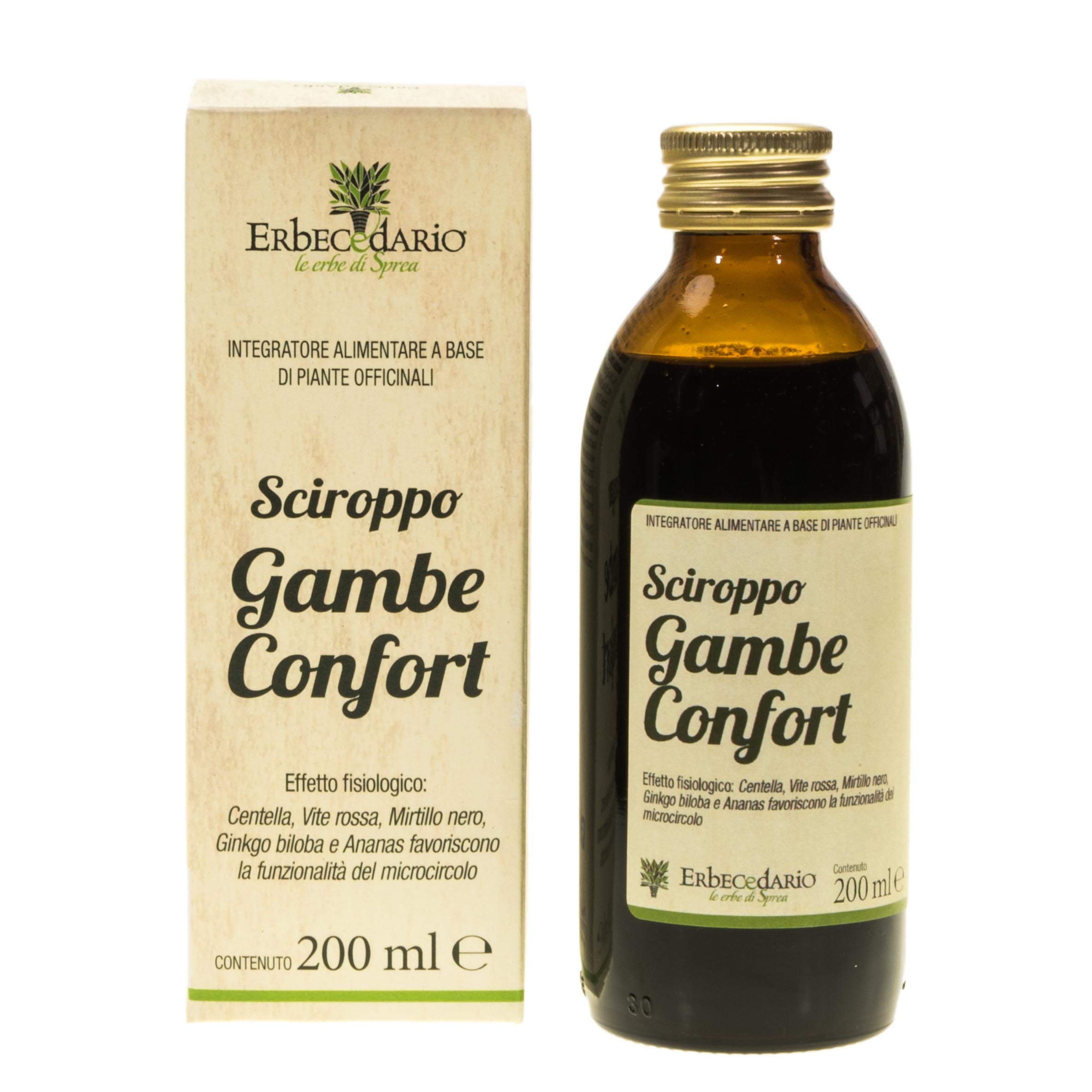 Sciroppo Gambe Confort con Vite rossa, Per Gambe gonfie e pesanti, Benessere della circolazione gambe, dei vasi sanguigni, e del microcircolo, Integratore circolazione gambe 1 Flacone Da 200ml