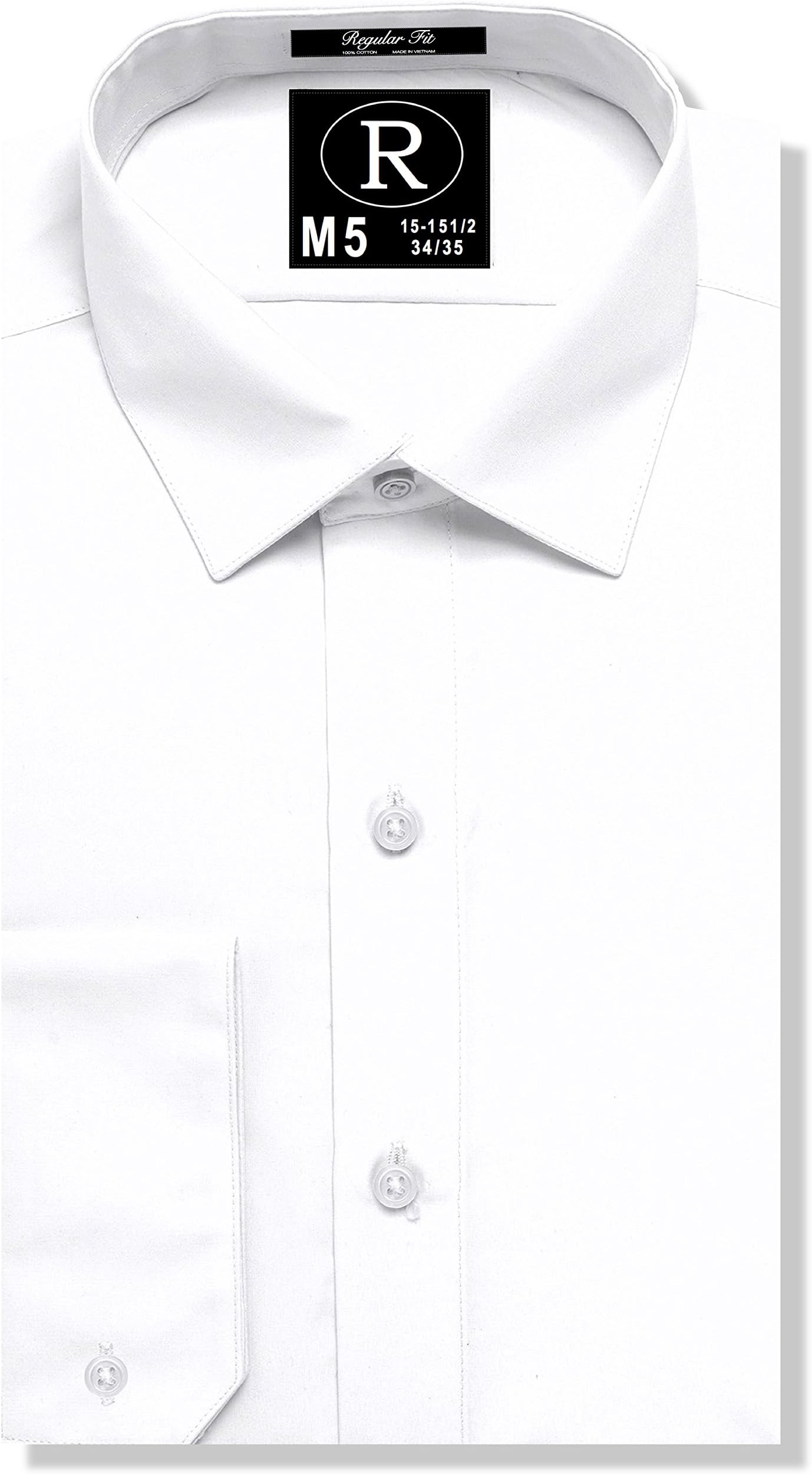 Real Cotton Mens Regular Fit Dress Shirt or Tuxedo Shirt 100% Cotton, Spread Collar - Style Kent White