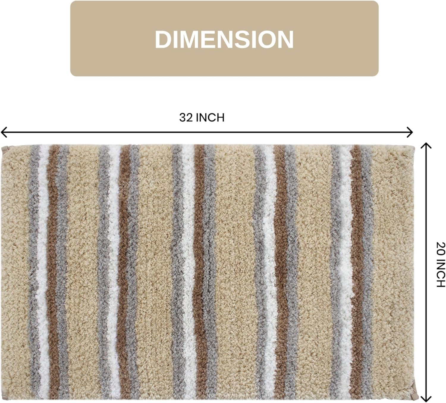 Home Weavers Glamour Collection 100% Polyester Microfiber Bathroom Rug, Non Slip Bath Mat Water Absorbent Soft Microfiber Shaggy Mat Machine Washable, Thick Plush Rugs for Shower - 20"X32", Linen