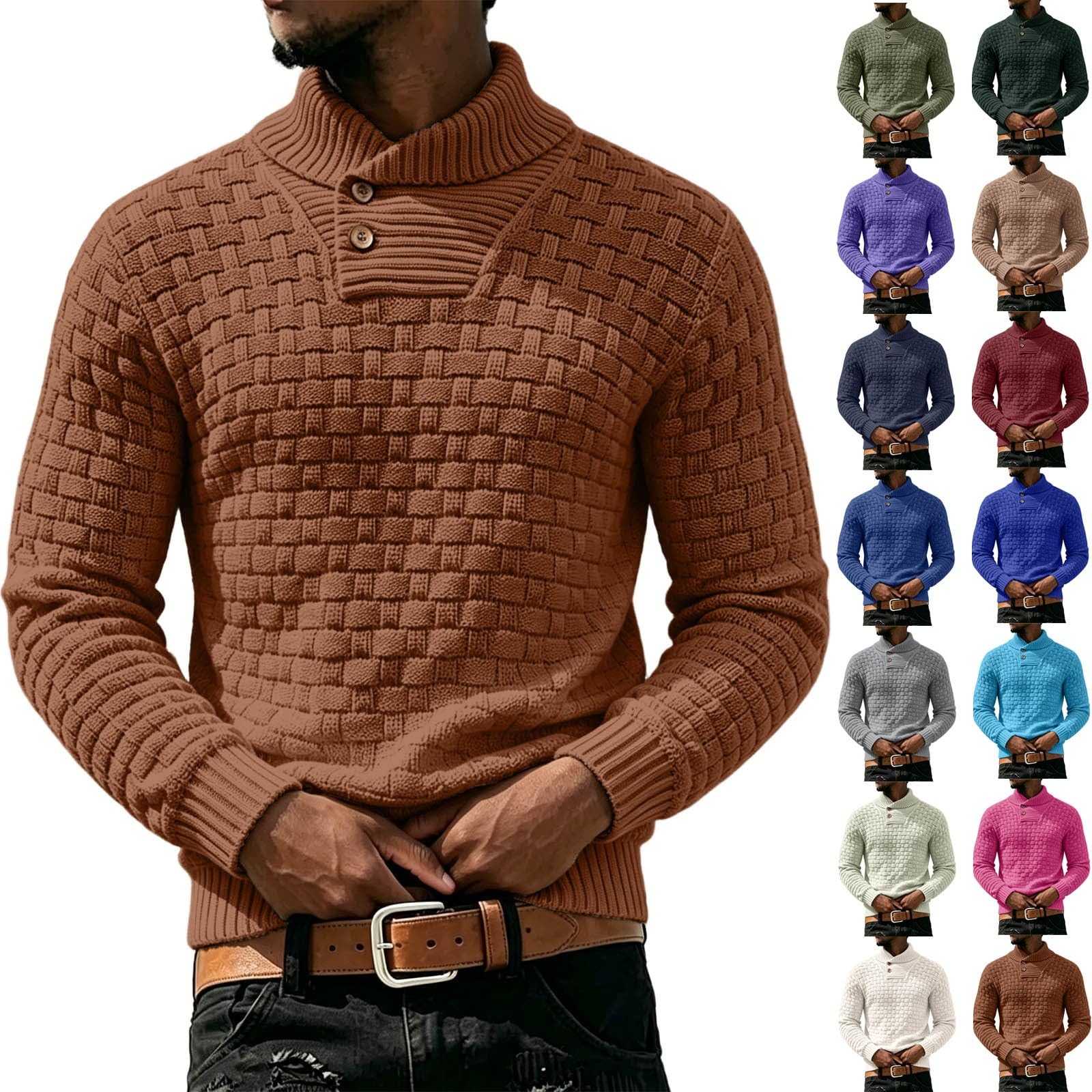 Maglione invernale da uomo a collo alto, con bottoni