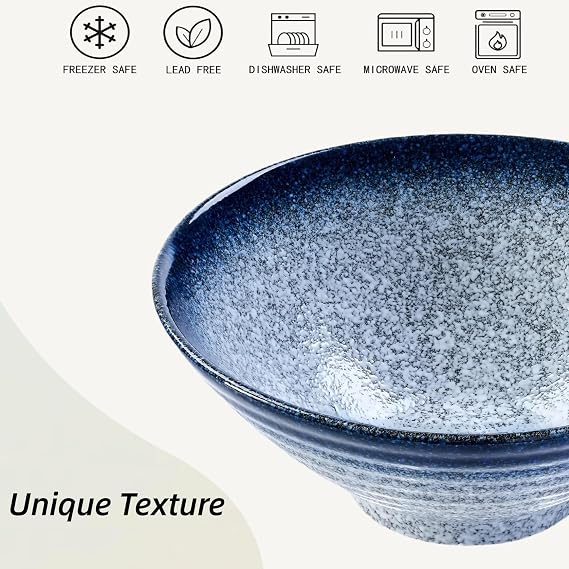 Ceramic Ramen Bowl Set, 2 Sets 950ml Large Japanese Noodle Soup Bowls with Spoons and Chopsticks for Soup Udon Soba Pho Asian Noodles Pasta Salad