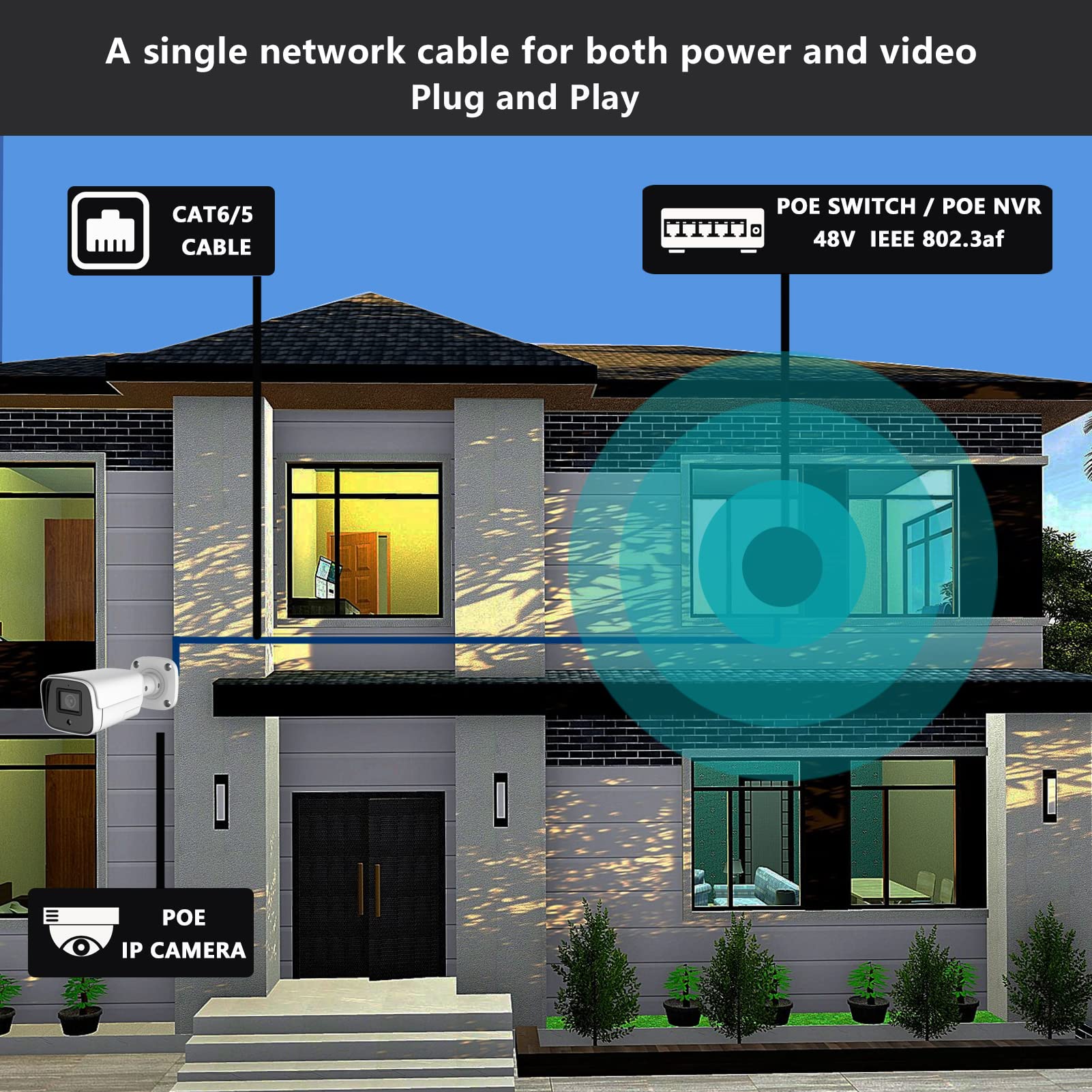 WiTi Caméra IP PoE 5MP, caméra de Surveillance avec Microphone Audio, Objectif Grand Angle 2.8 mm, détection de Mouvement,métal Massif IP66