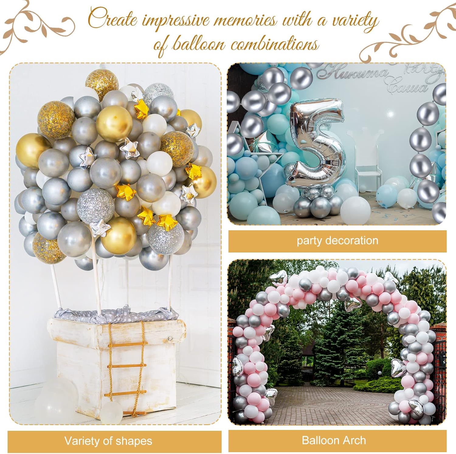 Meanplan 100 Pcs Link Balloon Quick Linking Latex Connected Balloons Linkable for Easter Wedding Independence Day Birthday Party Decoration(10 Inch,Metallic Silver)