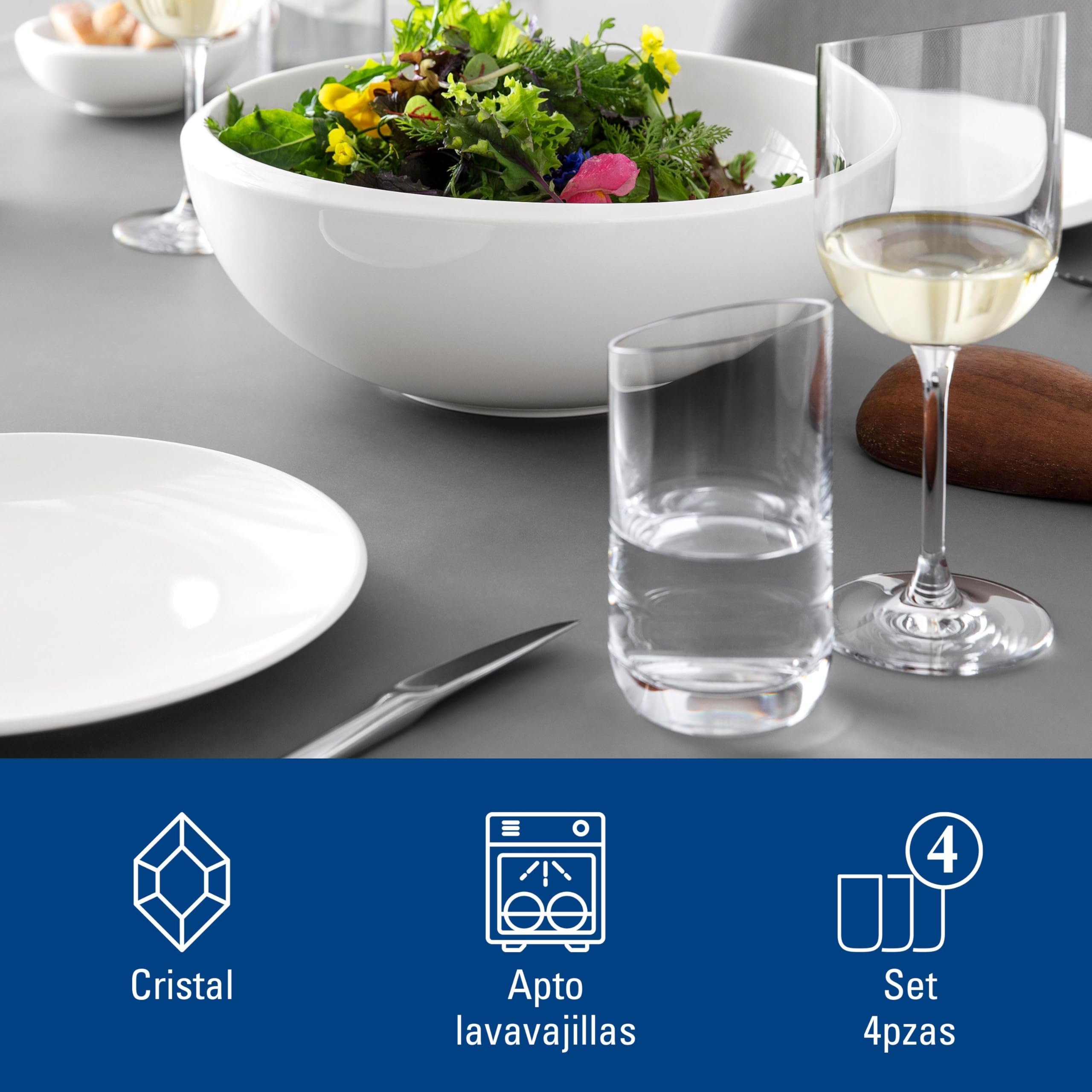 Villeroy & Boch Newmoon Vaso Largo Juego De 4 Claro, Apto Para Lavavajillas, Vasos Grandes Cristal, Set Vasos, Vidrio De Cristal