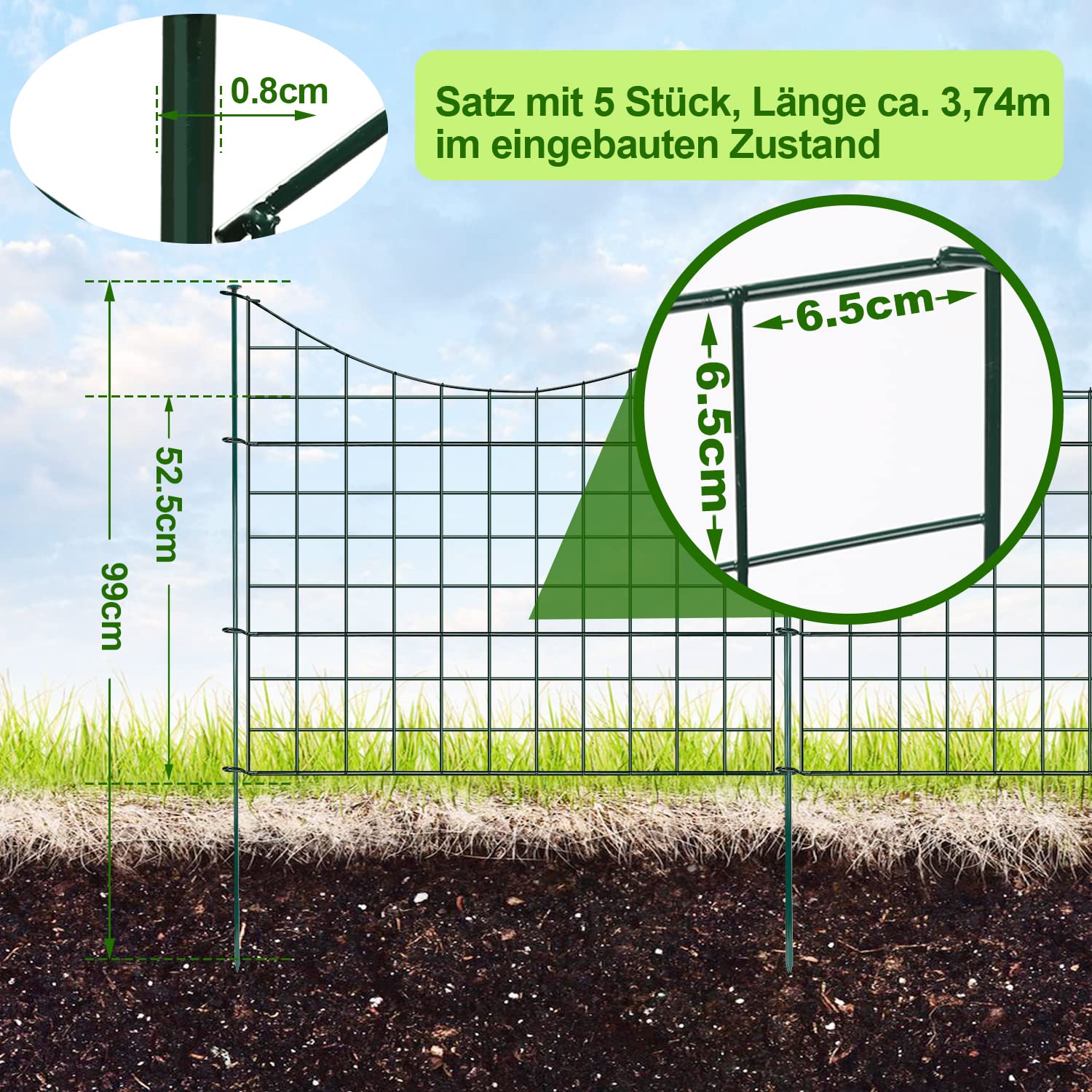 Recinzione Da Giardino 22 Pezzi - Griglia Metallica Verde Per Stagni E Aiuole - Con Pali Di Fissaggio - Foto 2