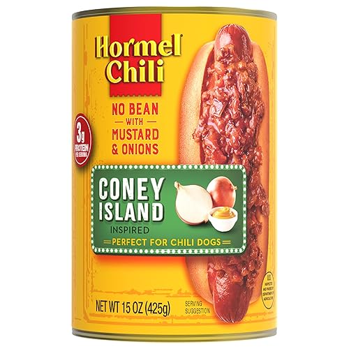 HORMEL Chili Coney Island Inspired Sin frijoles, sin ingredientes artificiales, 15 onzas, paquete de 12