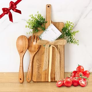 SimlLive Housewarming Gifts New Home Ideas - New Apartment Closing Gifts for Home Buyers - First Home Gift - Wooden Cutting Board Set - Kitchen Gifts- Welcome Home Gift Basket