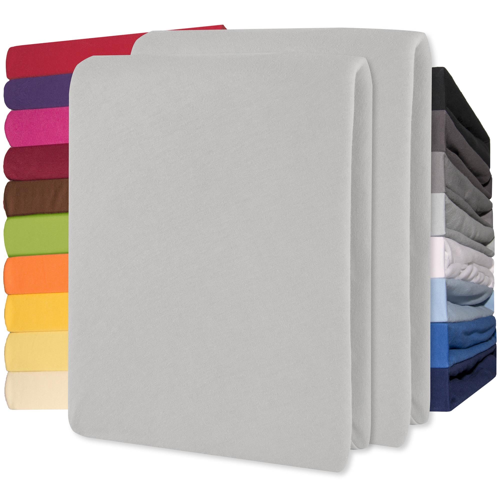 CelinaTex Jersey Spannbettlaken Lucina 180x200-200x200cm Silber grau 100% Baumwolle gekämmt bis 26cm Matratzenhöhe Spannbettbezug, Leintuch, Bettlaken, elastisch, Strech, Oeko-Tex